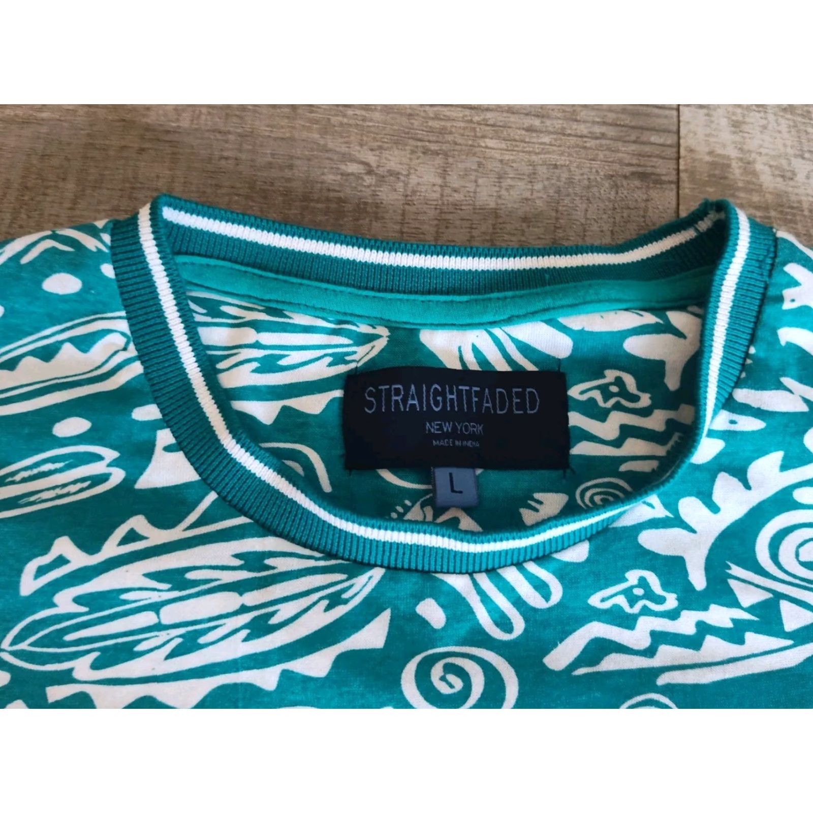 Vintage Straight Faded Men's T-Shirt Short Sleeve All Over Print Teal Regular Fit Cotton Size Large NWT Size US L / EU 52-54 / 3 - 7 Thumbnail