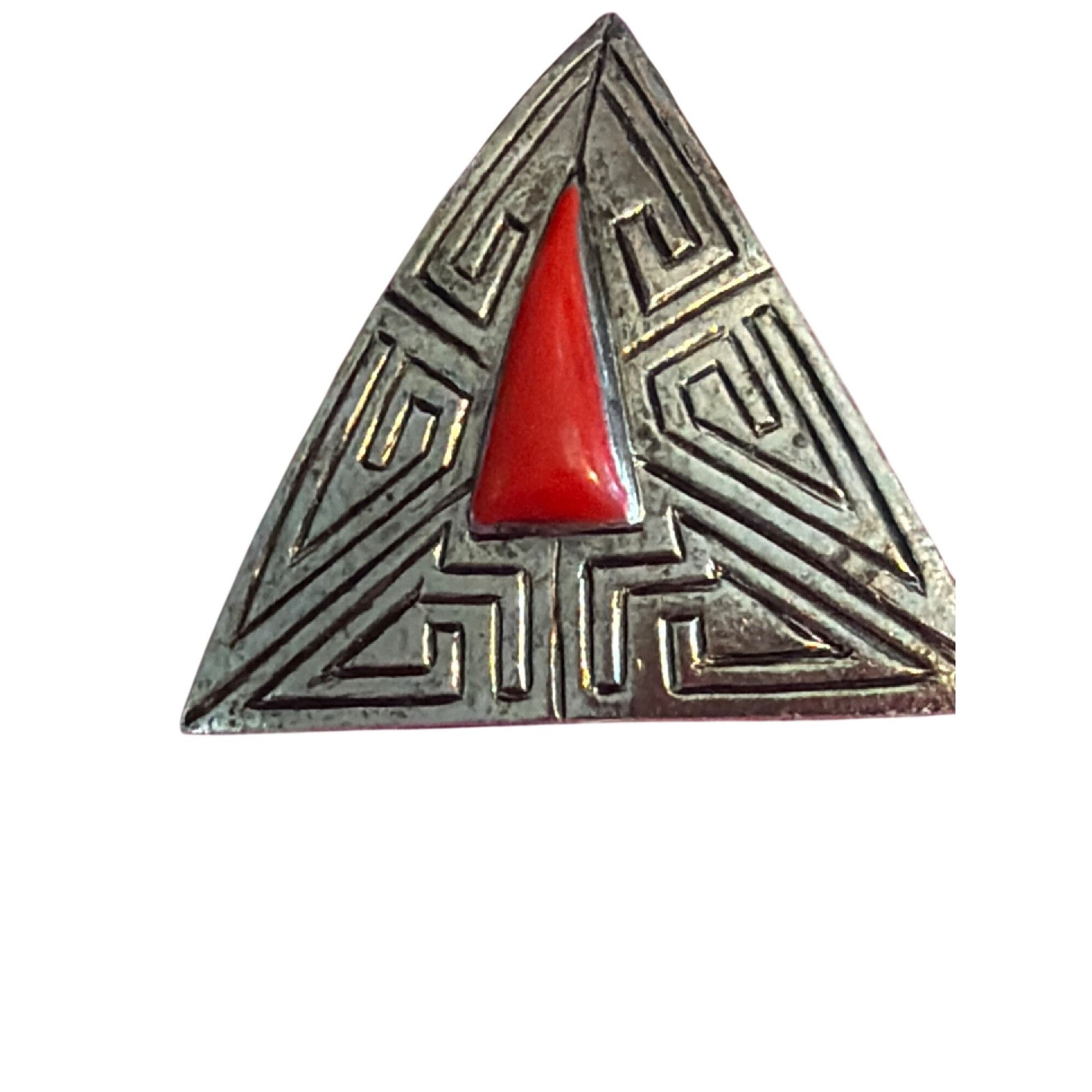 Other Vintage Triangular Silver Tone Earrings Red Enamel Center Ge Size ONE SIZE - 2 Thumbnail