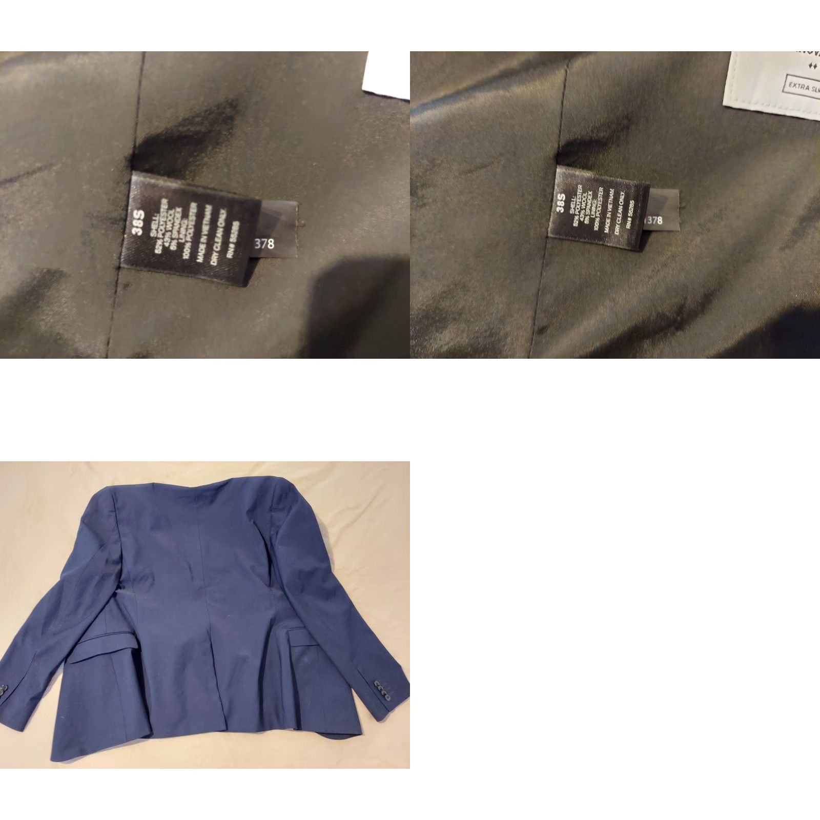 Express Express Wool Blazer 2 Piece Suit Navy Blue 38S Mens Size 38R - 8 Thumbnail