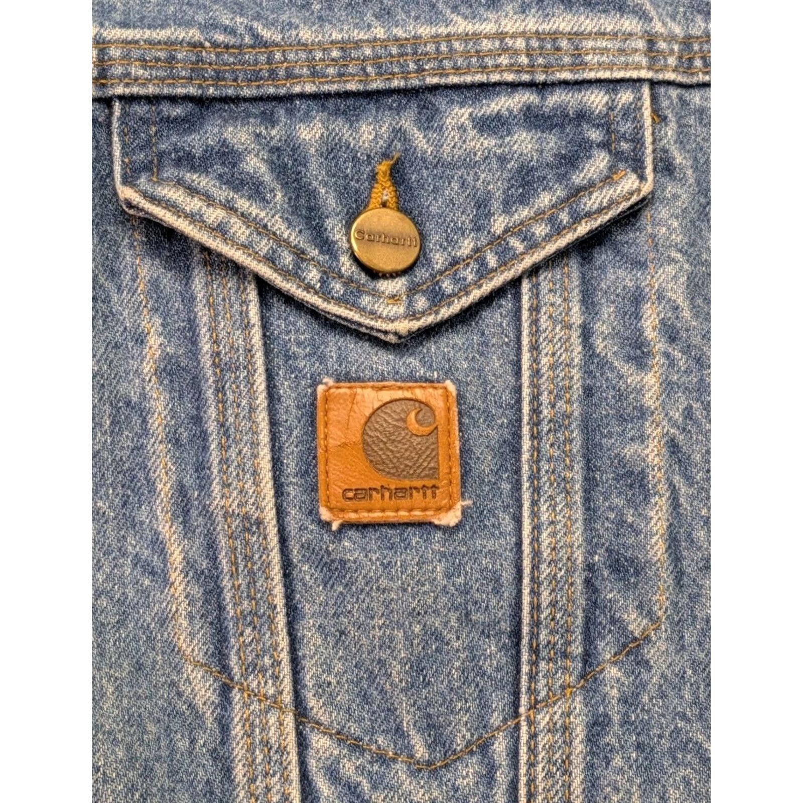 Carhartt VINTAGE Carhartt J12 Jacket USA Biker Denim Blue 2XL Mens Size US 39 - 3 Thumbnail