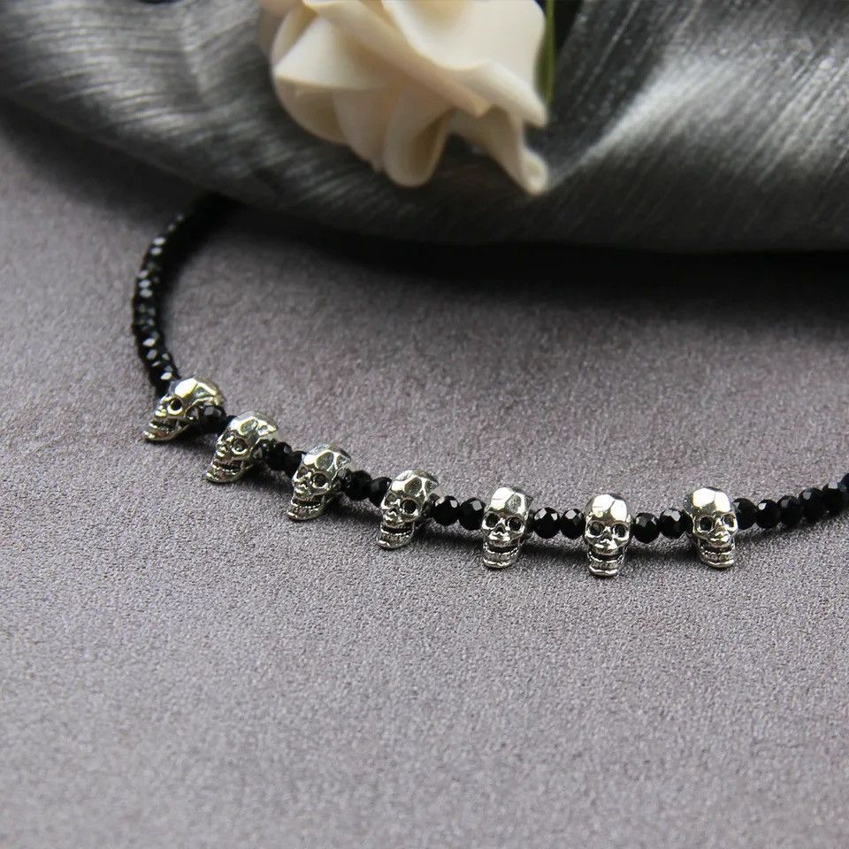 Jewelry × Vintage Fairy Grunge Vintage Dark Black Beaded Skull Necklace Size ONE SIZE - 5 Thumbnail