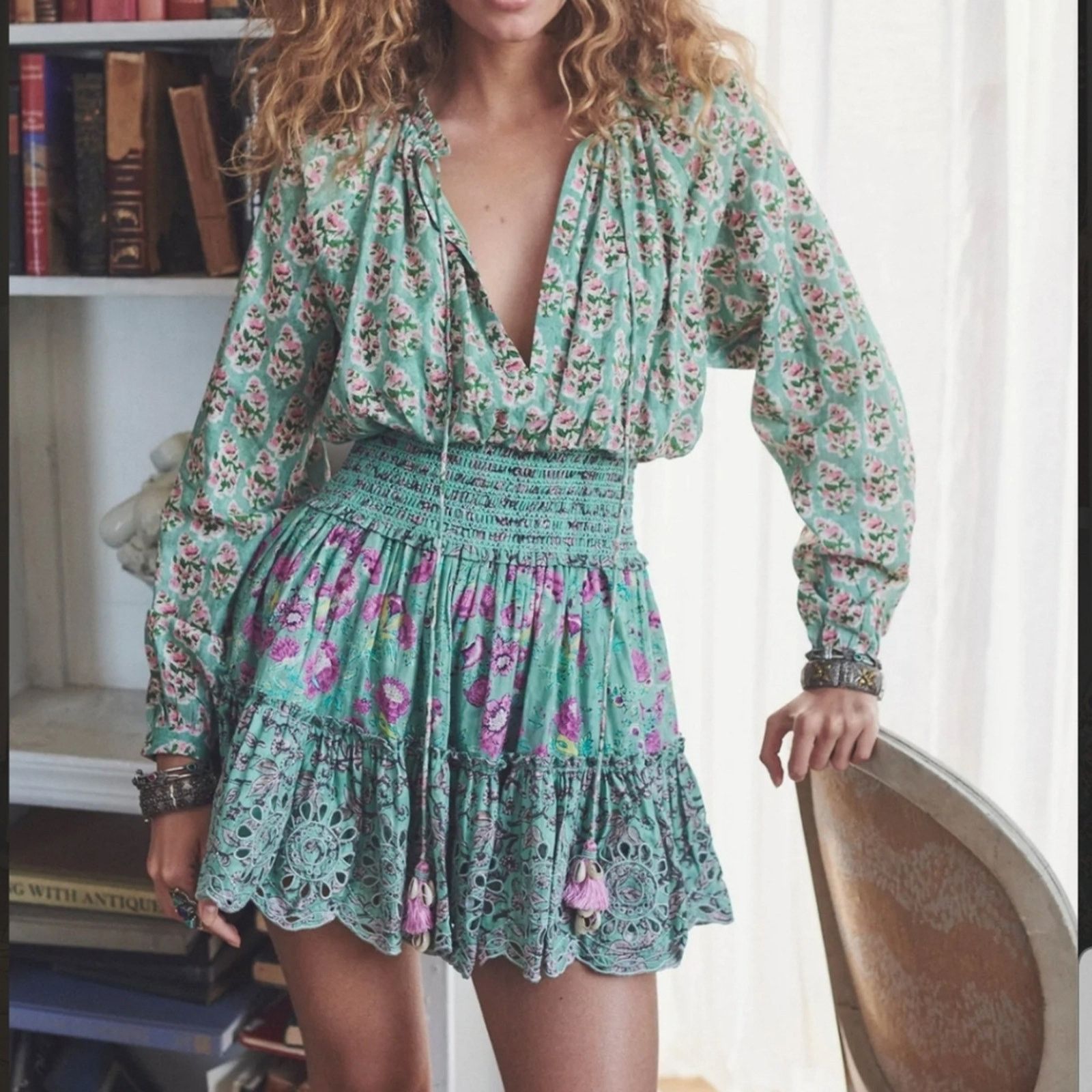 Hemant & Nandita NWT Hemant & Nandita Hera Mini Dress in Mint Macaron Size S / US 4 / IT 40 - 1 Thumbnail