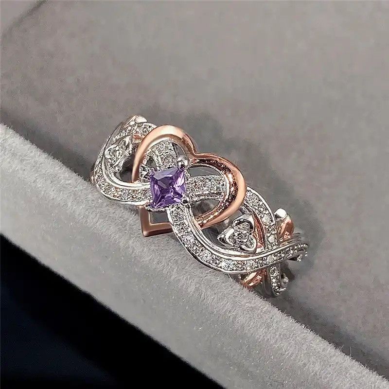 Designer × Jewelry Heart Rings with Romantic Rose Flower Size ONE SIZE - 6 Thumbnail