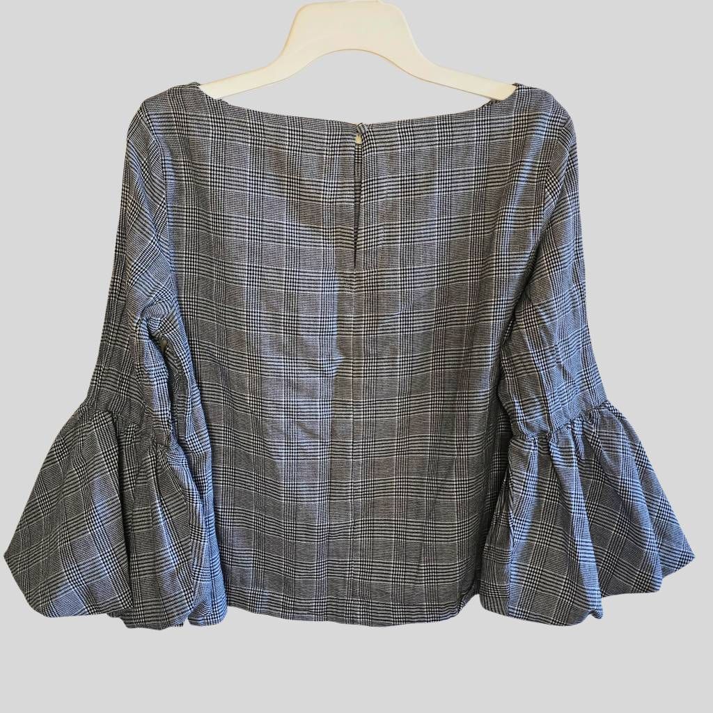Laundry by Shelli Segal Laundry by Shelli Segal Plaid Bell Sleeve Top Womens Large 100% Cotton Blouse Size L / US 10 / IT 46 - 2 Thumbnail