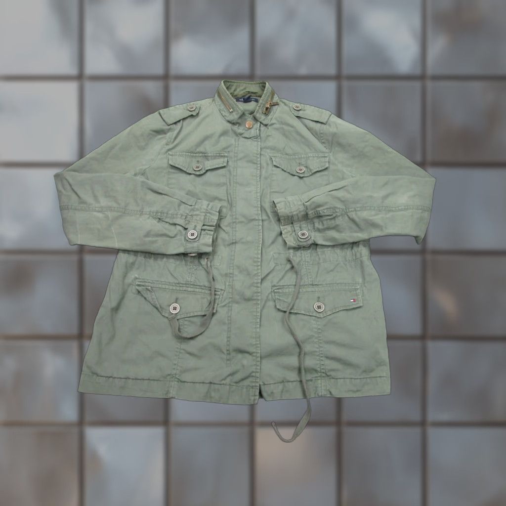 Tommy Hilfiger VINTAGE Tommy Hilfiger Jacket Womens M Green Military Twill Army Cargo Utility Tie Waist Jacket Size M / US 6-8 / IT 42-44 - 1 Thumbnail