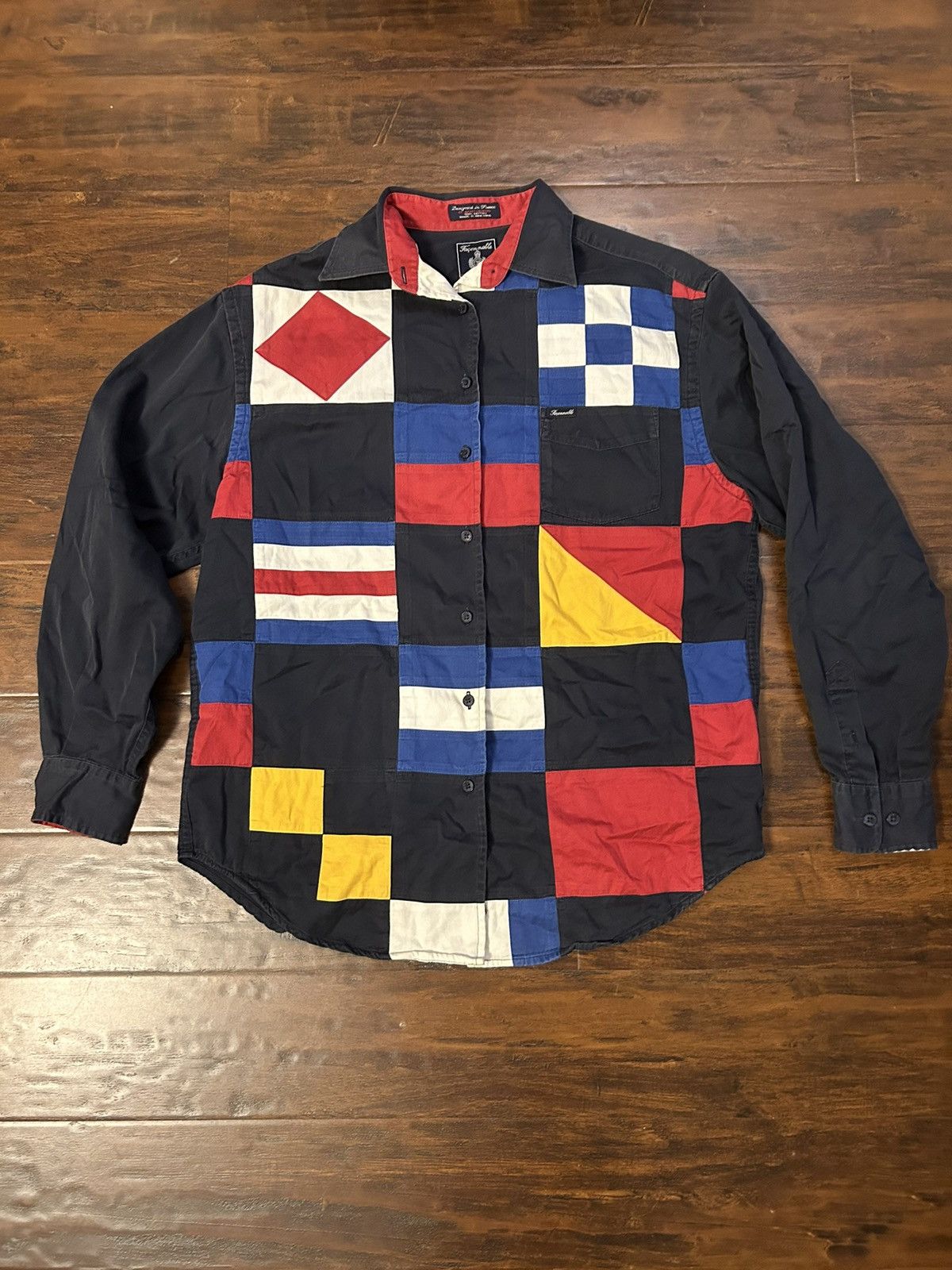 image of Faconnable x Vintage Falconnable Vintage Geometric Button Up in Black, Men's (Size Medium)
