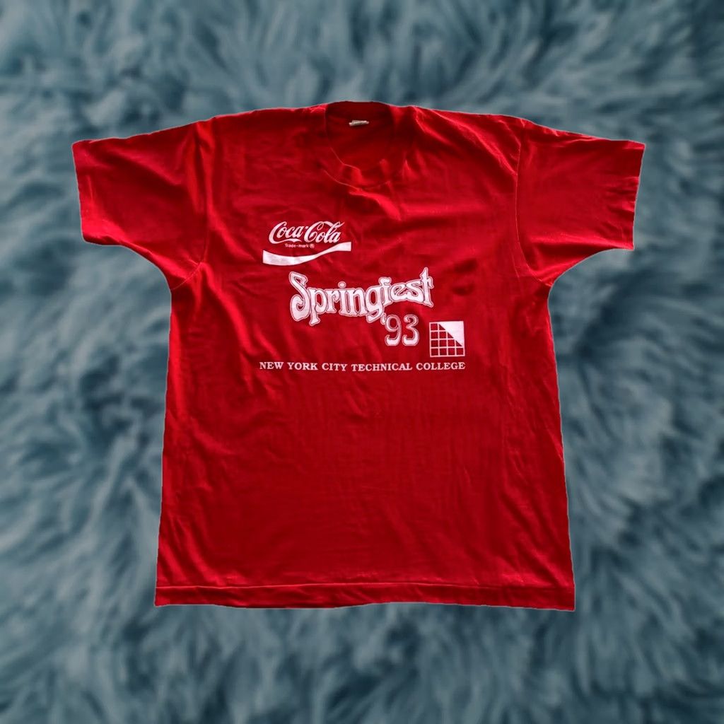 Vintage VINTAGE 90s Single Stitch Coca Cola Graphic Tee XL Red Men T-Shirt Spring Fest 93’ New York Tech Shirt Size ONE SIZE - 1 Thumbnail