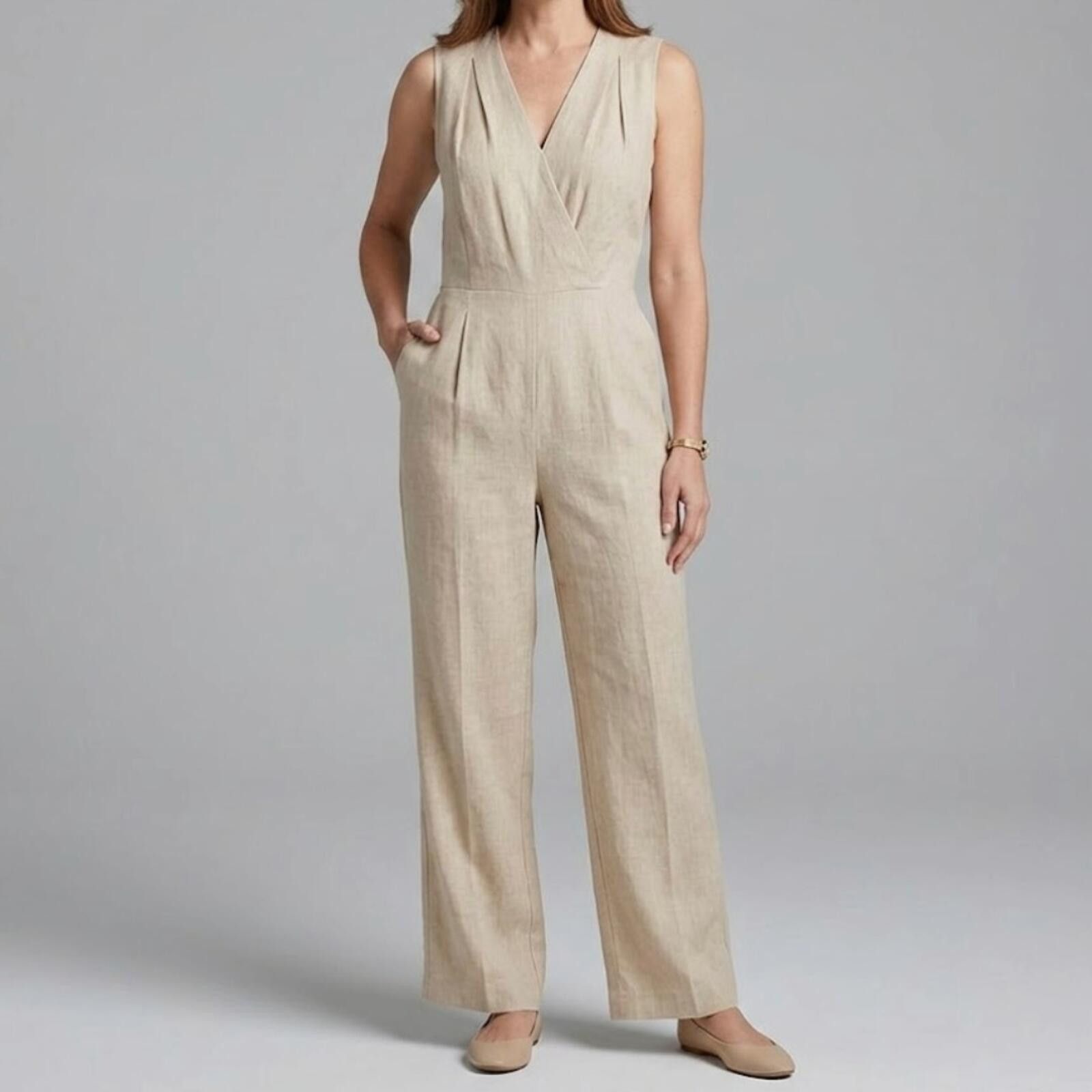 Other Antonio Melani Tan Sleeveless Wide Leg Jumpsuit Womens 12 Size XL / US 12-14 / IT 48-50 - 2 Thumbnail
