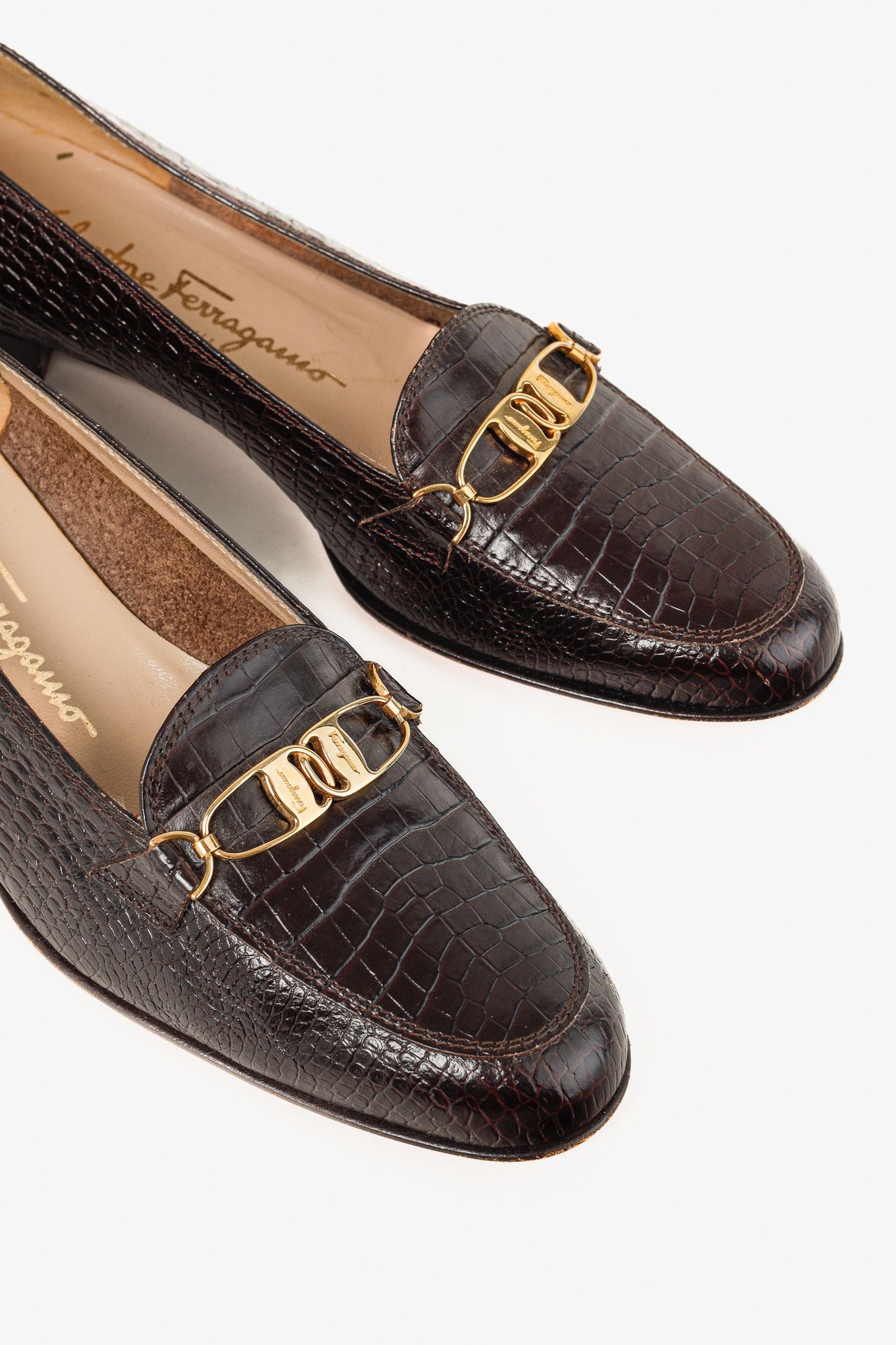Salvatore Ferragamo Salvatore Ferragamo Castoro Croc-Embossed Buckle Loafers Size US 8 / IT 38 - 5 Thumbnail