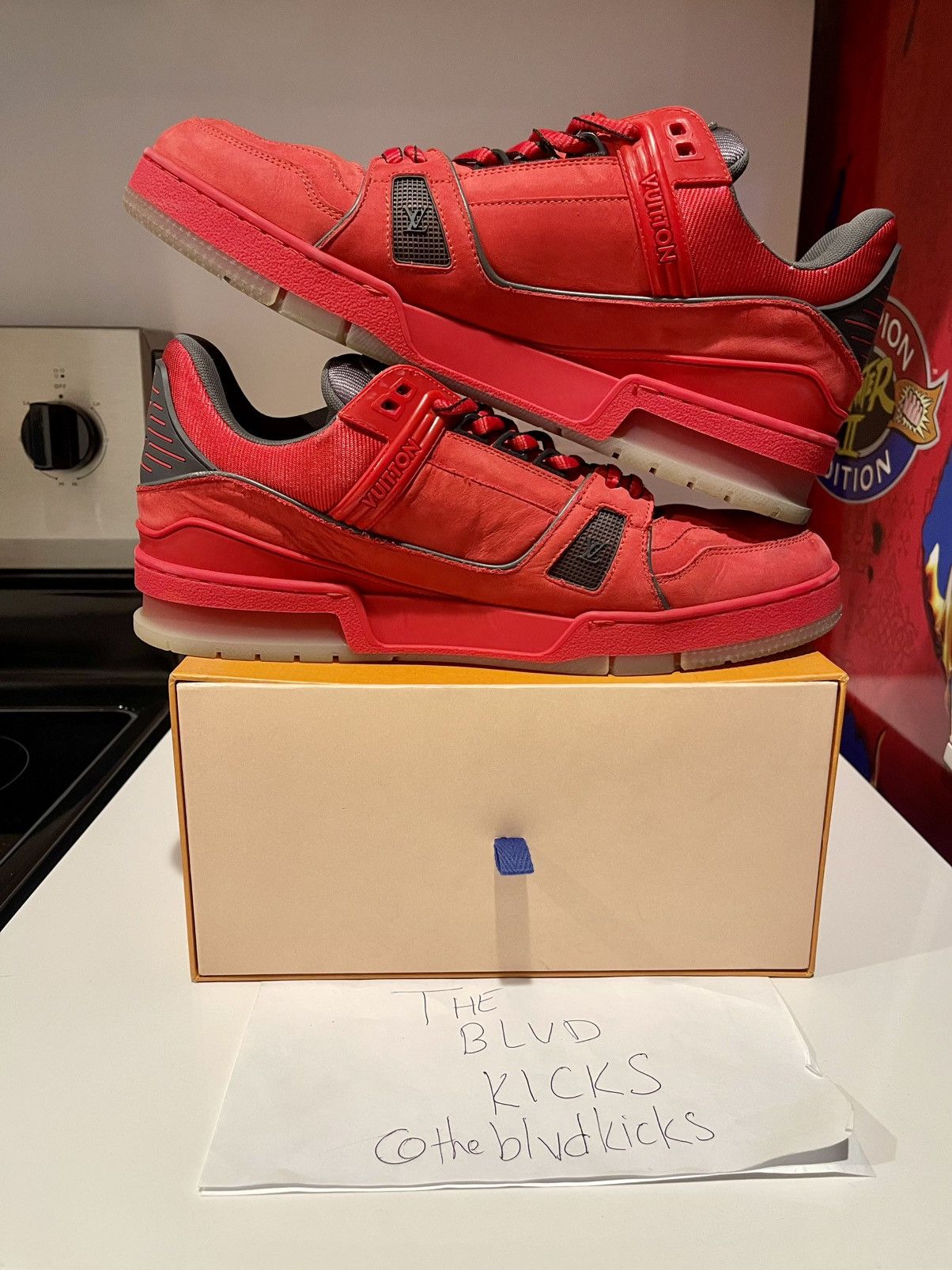 Louis Vuitton Louis Vuitton 408 Trainer Low Top Virgil Red Grey Size US 10 / EU 43 - 4 Thumbnail