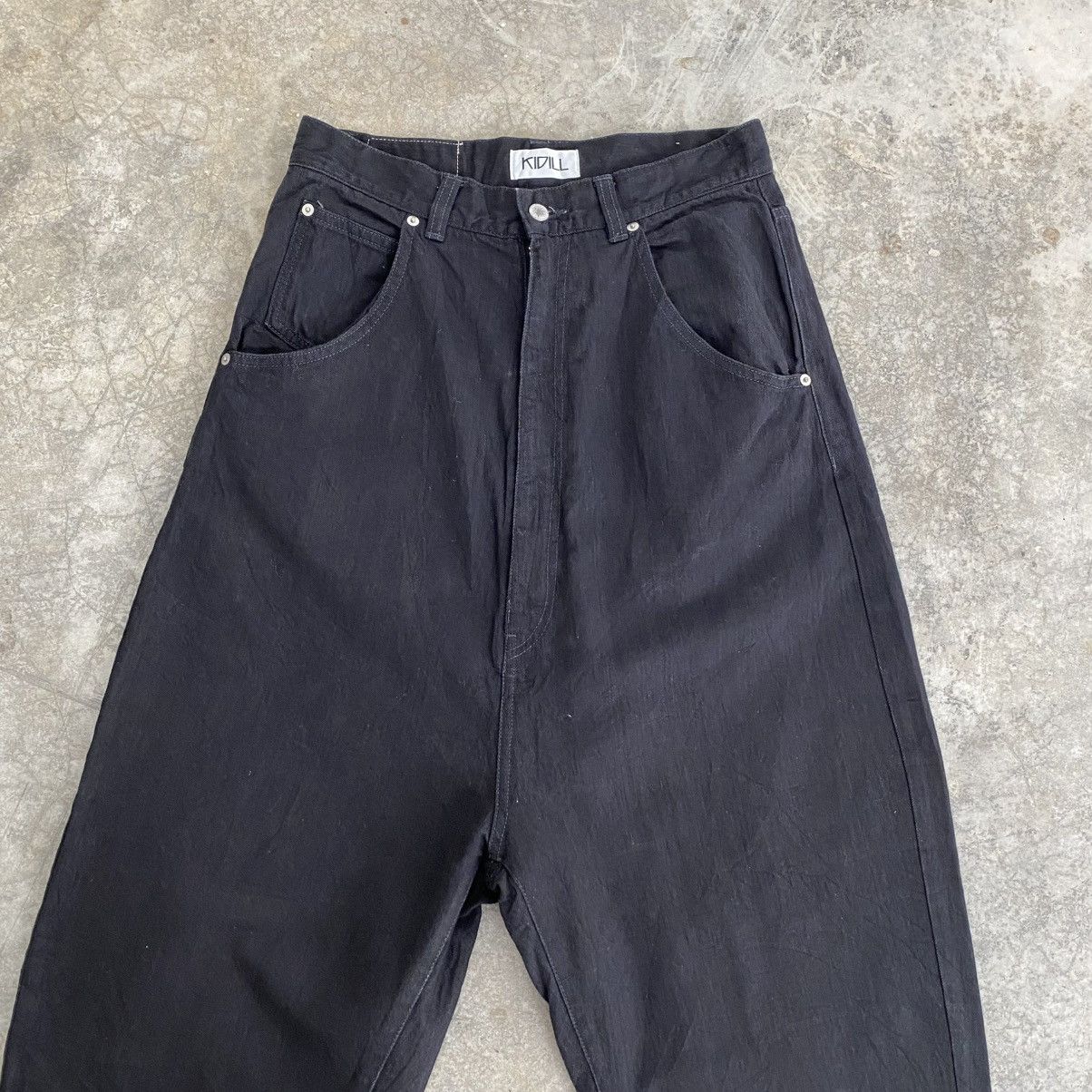 KIDILL KIDILL KL132 Black Drop Crotch Wide Cropped Denim Jeans Size US 30 / EU 46 - 4 Thumbnail