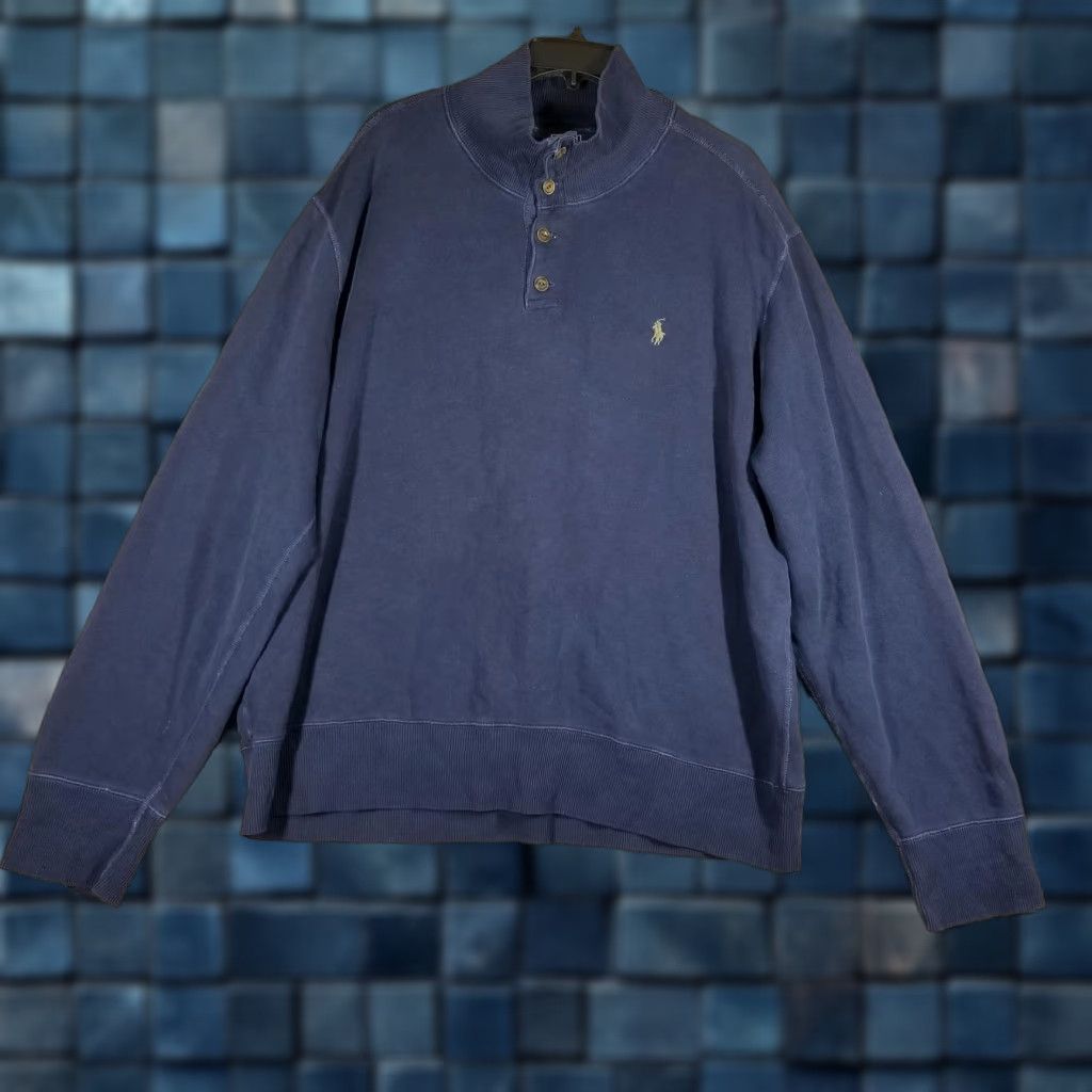 Polo Ralph Lauren VINTAGE Polo Ralph Lauren Sweatshirt Mens 2XL Navy Mock Neck Henley Pullover Pony Shirt Mens 2XL Navy Blue 4-Button Embroidered Logo Size US XXL / EU 58 / 5 - 1 Thumbnail