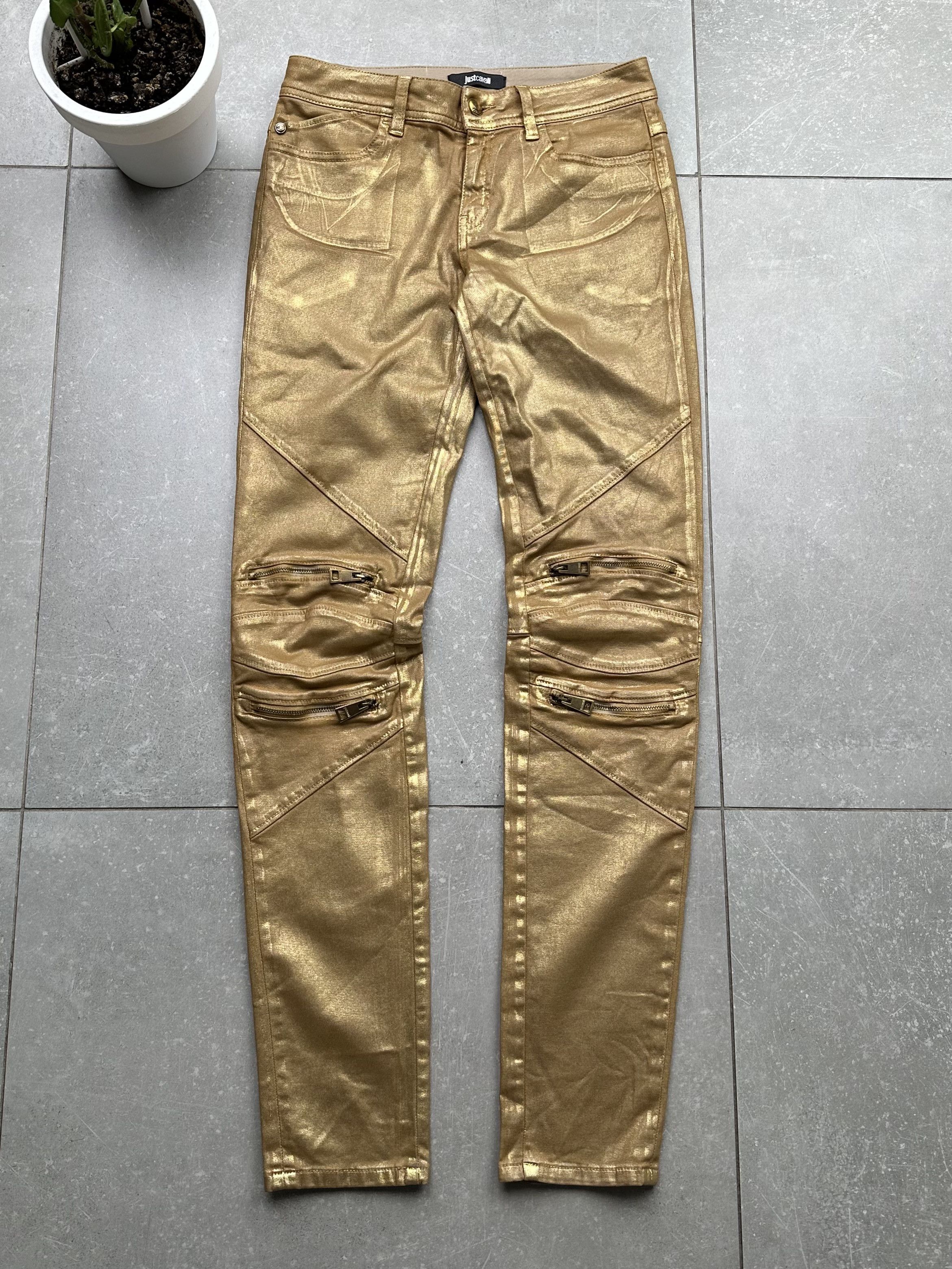 image of Avant Garde x Just Cavalli Vintage Zipped Jeans in Gold, Women's (Size 26)