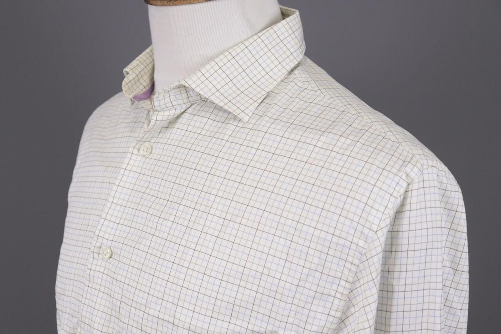 Designer Hackett London Tailored Fit White Check Shirt Size 42 16.5 Size US M / EU 48-50 / 2 - 9 Thumbnail