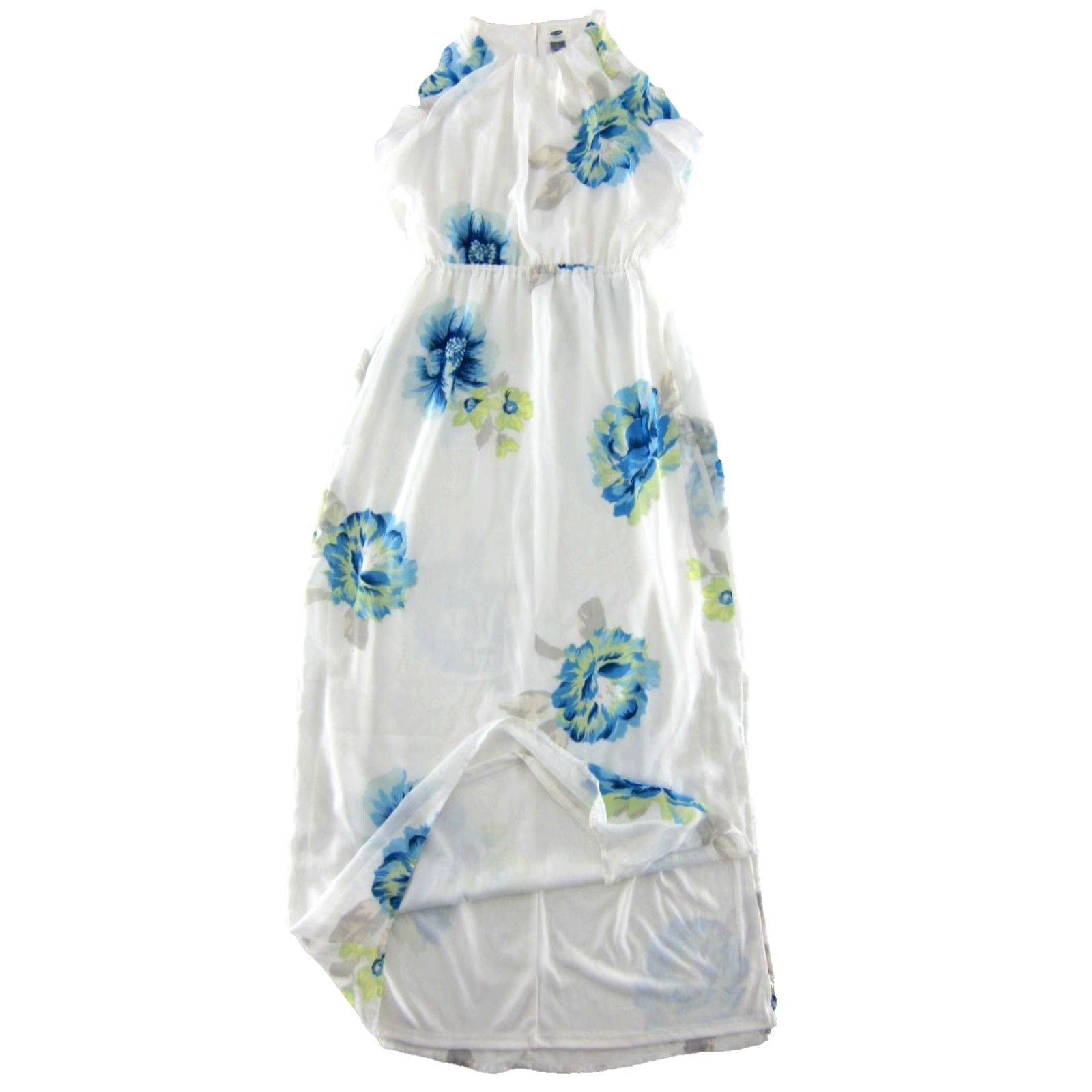 Old Navy Old Navy Maxi Dress S Women Sleeveless Floral Ruffle White Green Blue Colorful Chiffon Polyester Long 56" Shoulder to Bottom Hem Size S / US 4 / IT 40 - 5 Thumbnail