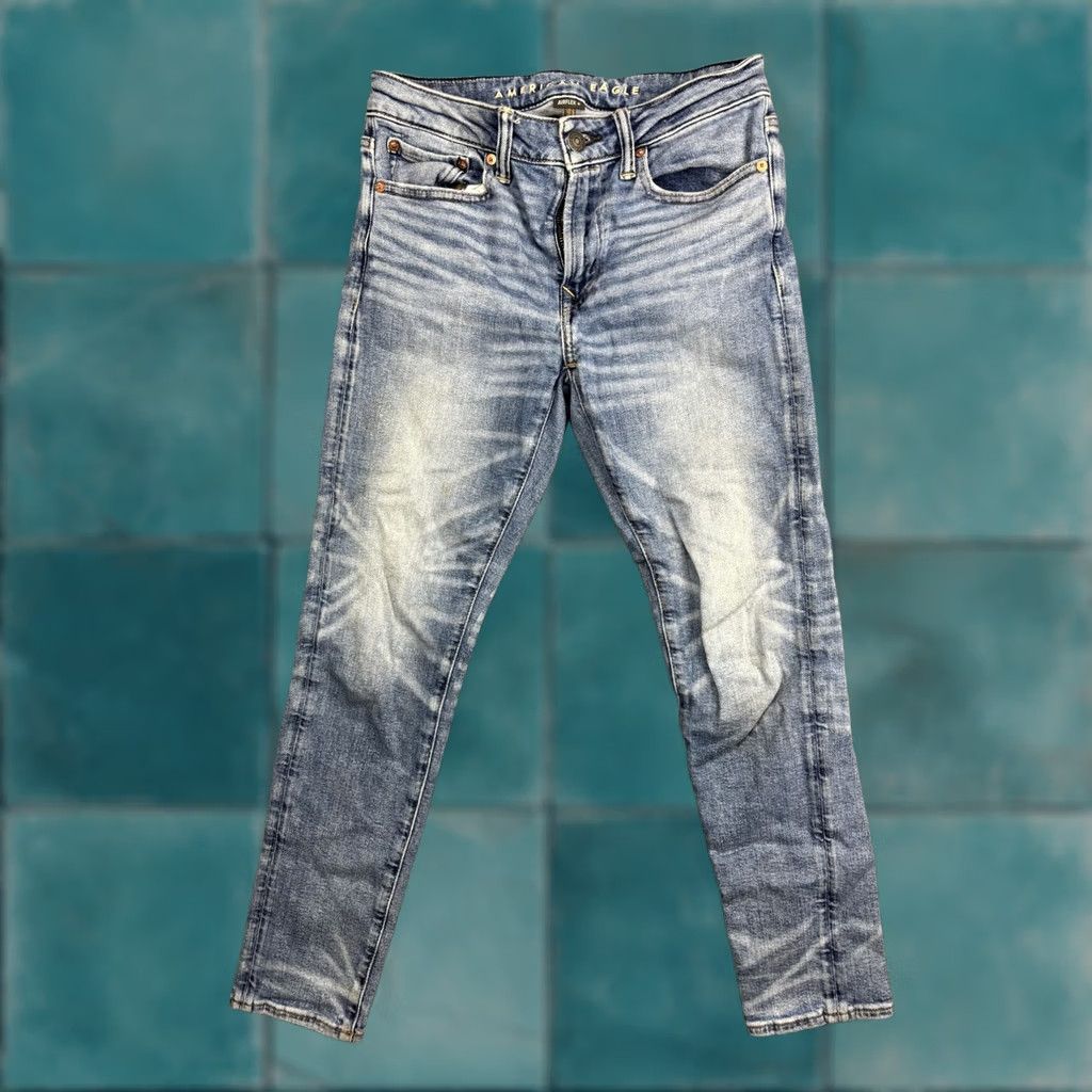Vintage American Eagle Athletic Skinny Jeans Mens 28x30 Light Wash Blue Airflex+ Stretch Jeans Size US 28 / EU 44 - 1 Thumbnail