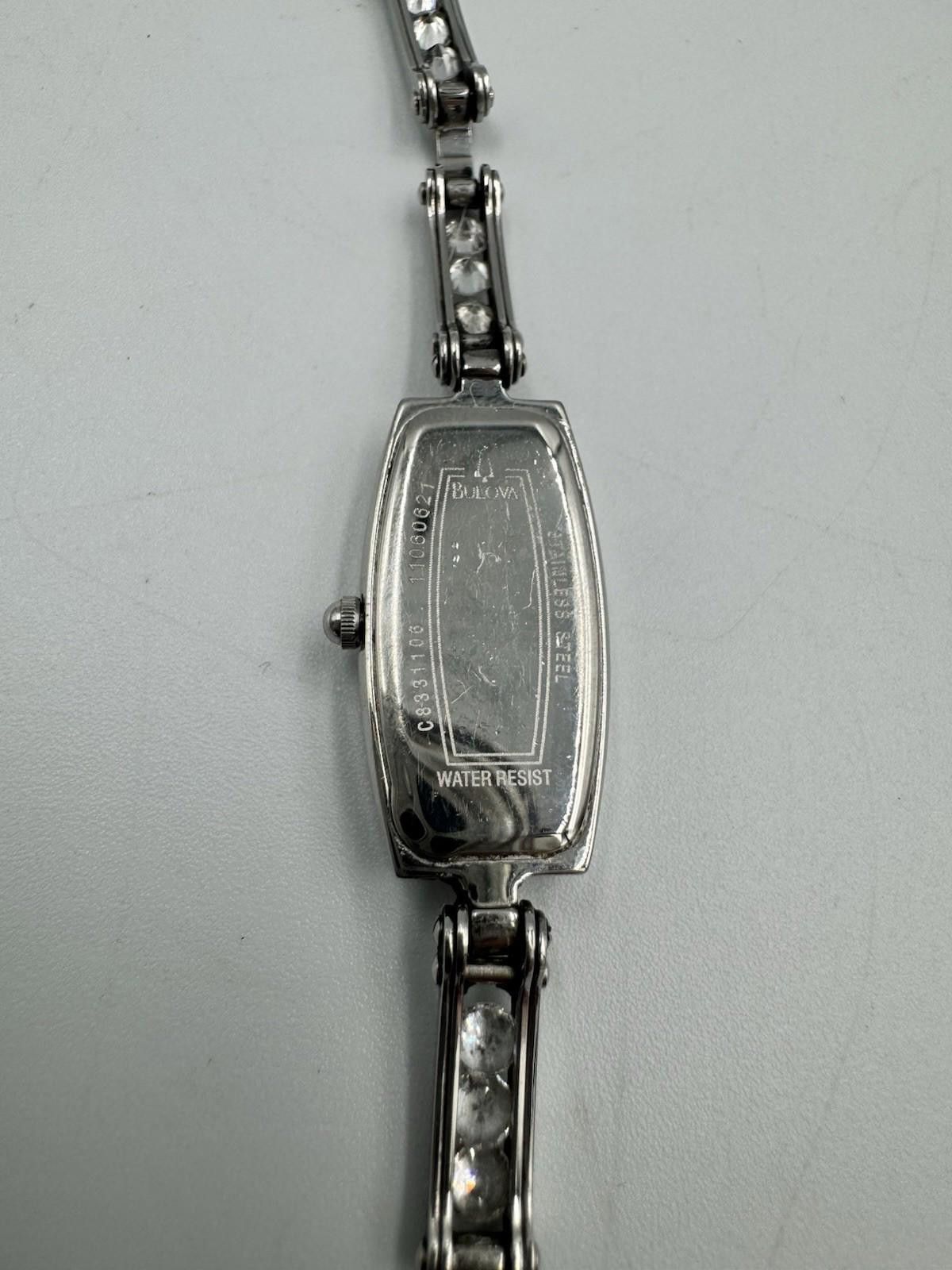 Bulova Womens Floating Crystals Black Dial Silver Stainless