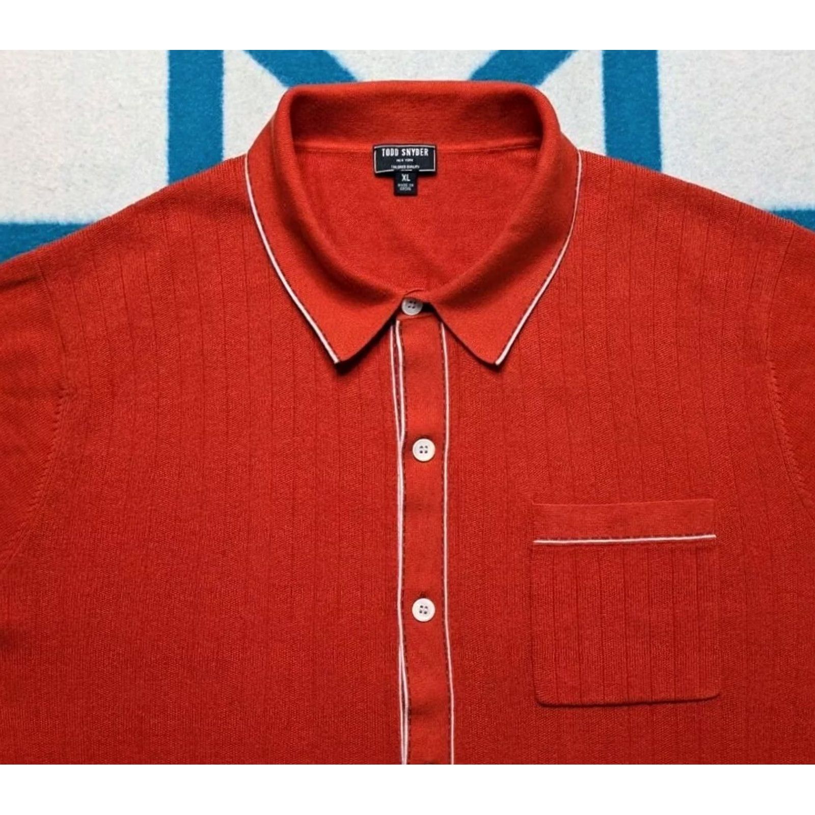 Todd Snyder Todd Snyder Sweater Shirt Button Up Placket Cotton Silk Tipped Riviera Ribbed XL Orange Mens Size US XL / EU 56 / 4 - 2 Thumbnail