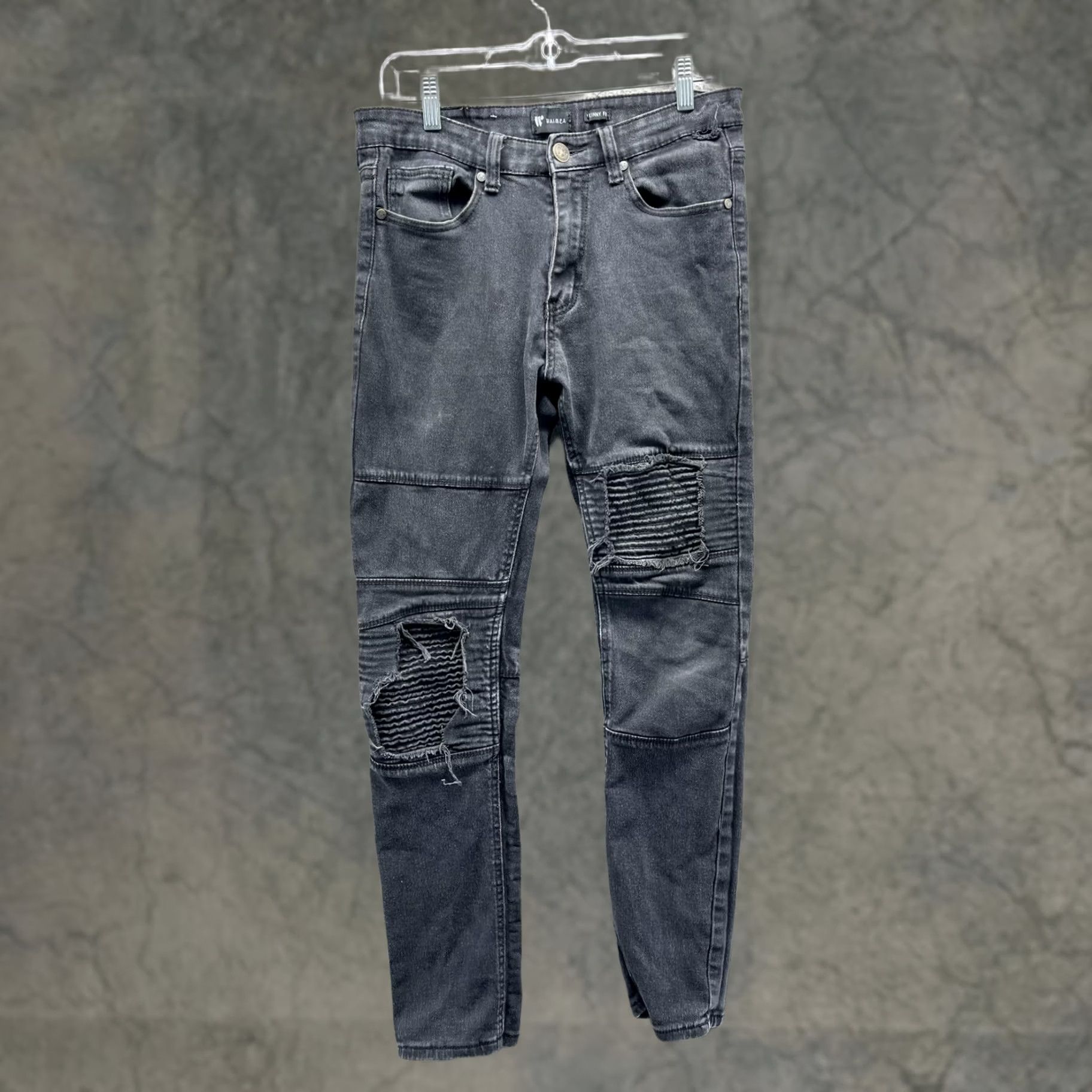 Denime Waimea Jeans Mens Slim Skinny Gray Denim Distressed - 32 Inch Size US 32 / EU 48 - 1 Thumbnail