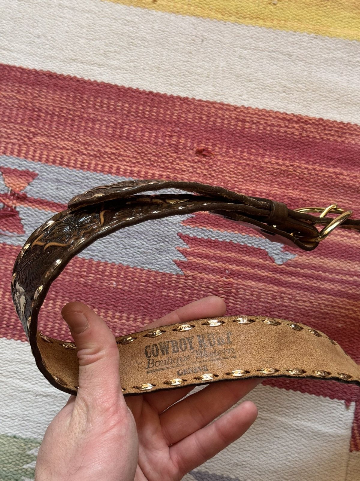 Genuine Leather Vintage 90’s Eagle Made In USA Western Cowboy Leather Belt Size ONE SIZE - 3 Thumbnail