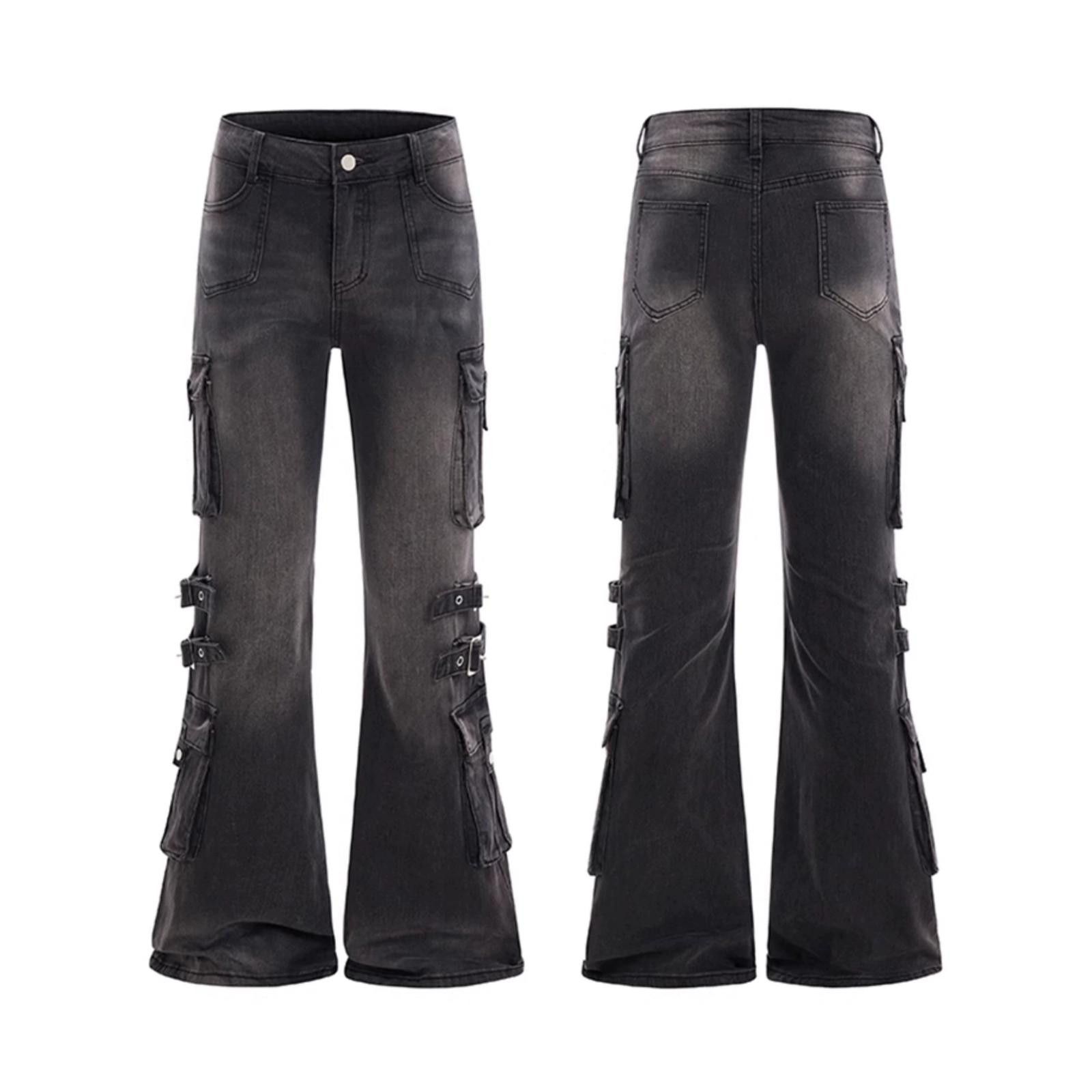 Japanese Brand Flared Cargo Jeans with Buckle Straps Size US 30 / EU 46 - 4 Thumbnail