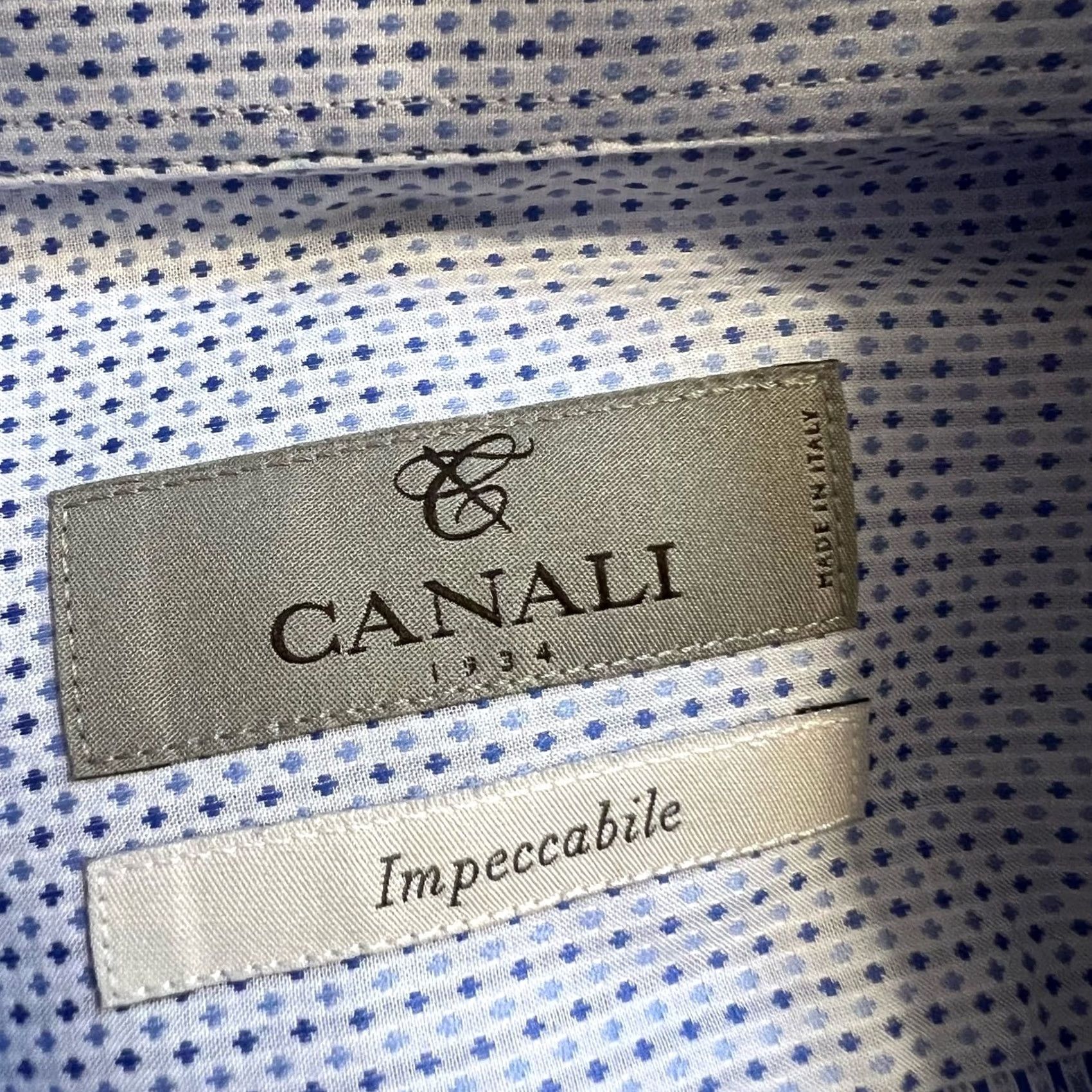 Canali VINTAGE Canali Impeccable Shirt Mens 42 - 16.5 Geometric Blue Button Down Dress Business Mens Size 46R - 6 Thumbnail
