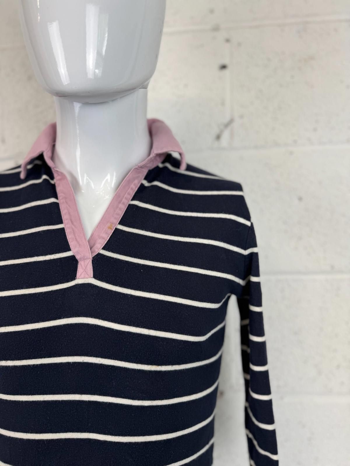 Designer Joules Women's Navy White Striped Polo Shirt Size L Size L / US 10 / IT 46 - 2 Thumbnail