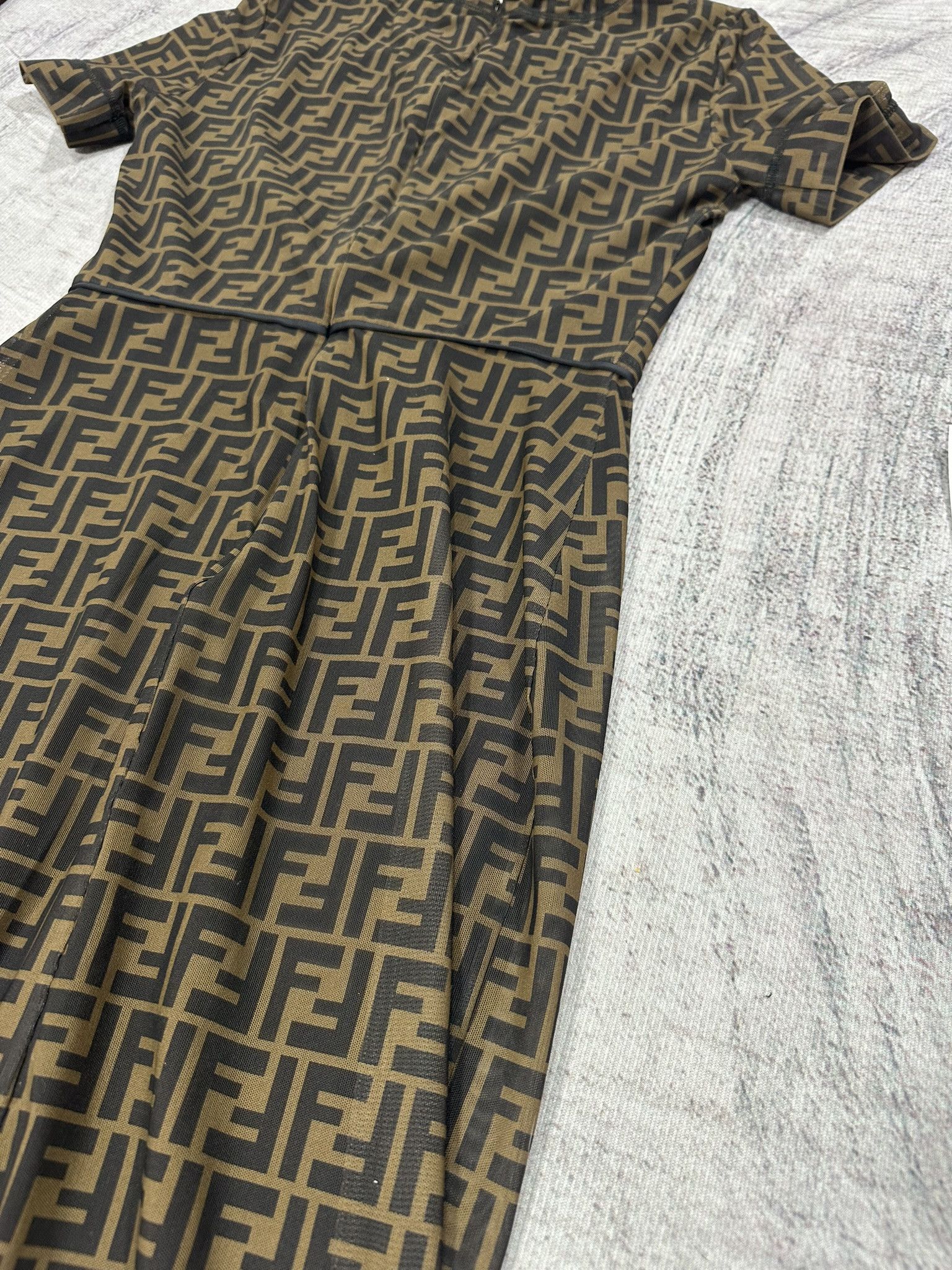Fendi Fendi Midi Dress FF Monogram Zucca Mesh Sheath Brown Logo Size S / US 4 / IT 40 - 14 Thumbnail