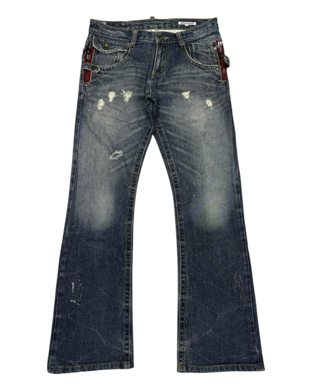 If Six Was Nine SEMANTIC DESIGN FLARED JEANS DISTRESSED DENIM Size US 31 - 7 Thumbnail