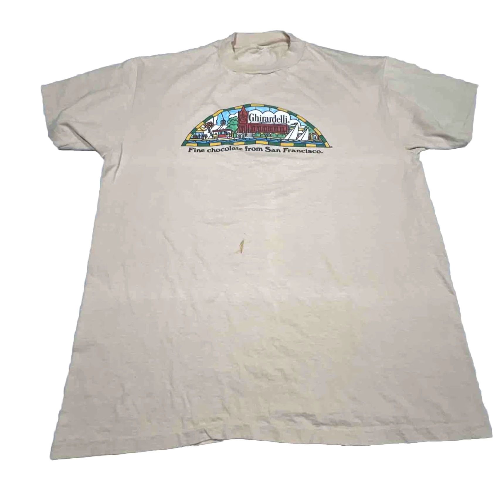 Vintage VINTAGE Ghirardelli Fine Chocolate San Francisco Graphic Shirt XL Unisex Tan 1980s Single Stitch Mens Womens Size US XL / EU 56 / 4 - 3 Thumbnail