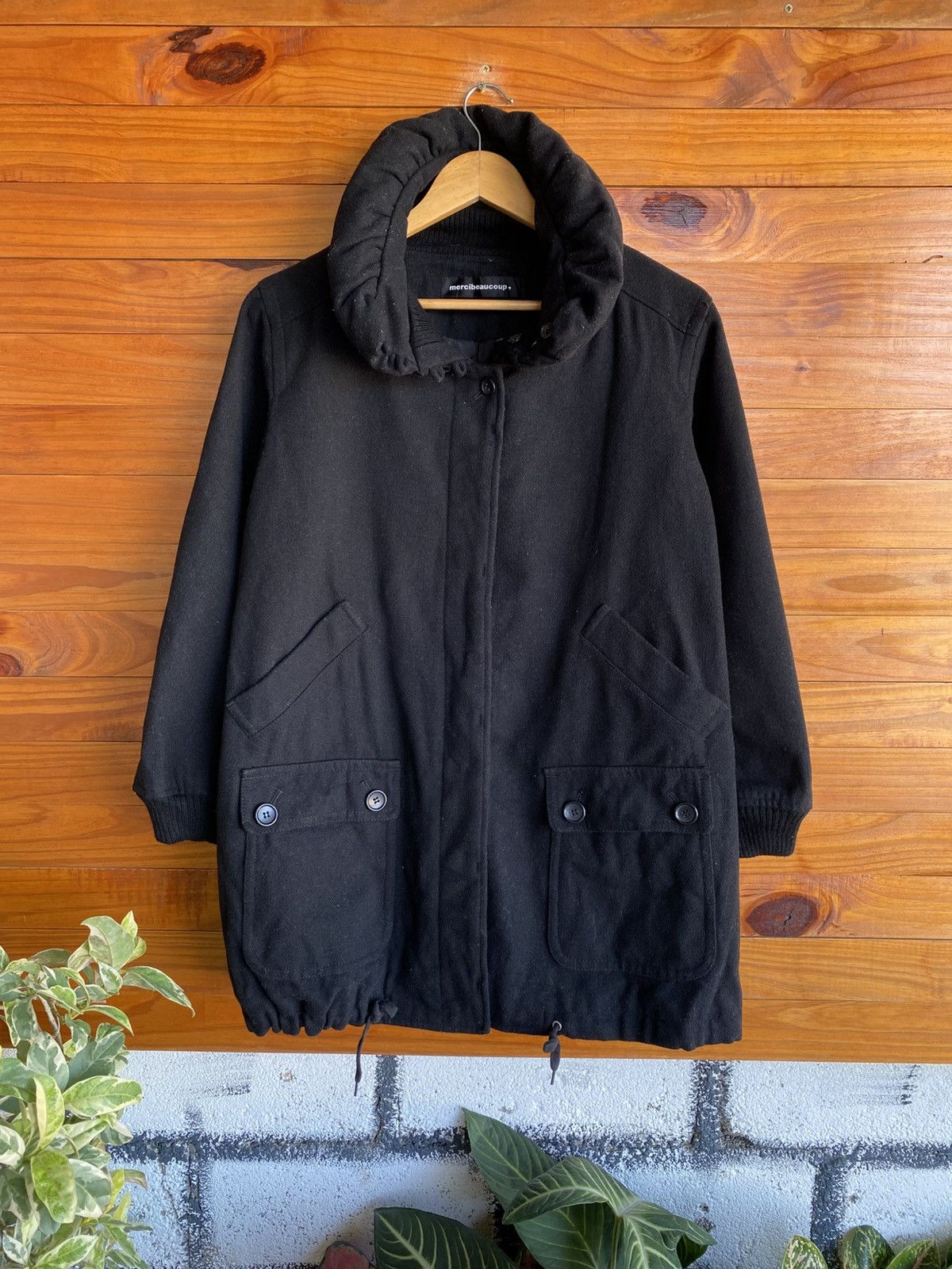 Issey Miyake mercibeaucoup, Black Wool Blend Padded Coat Hooded Jacket Size US S / EU 44-46 / 1 - 3 Thumbnail