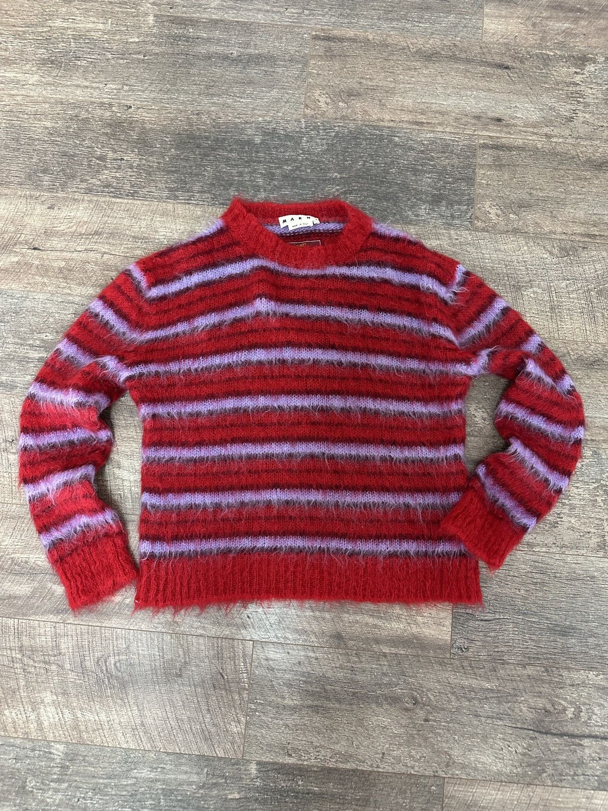 MARNI - 【美品】  MARNI / マルニ | 2021AW | Fuzzy Wuzzy MOHAIR ブラッシュドモヘア ボーダー クルーネックニット | 40 | レッド / パープル | レディース 美品】 MARNI / マルニ | 2021AW | Fuzzy Wuzzy MOHAIR