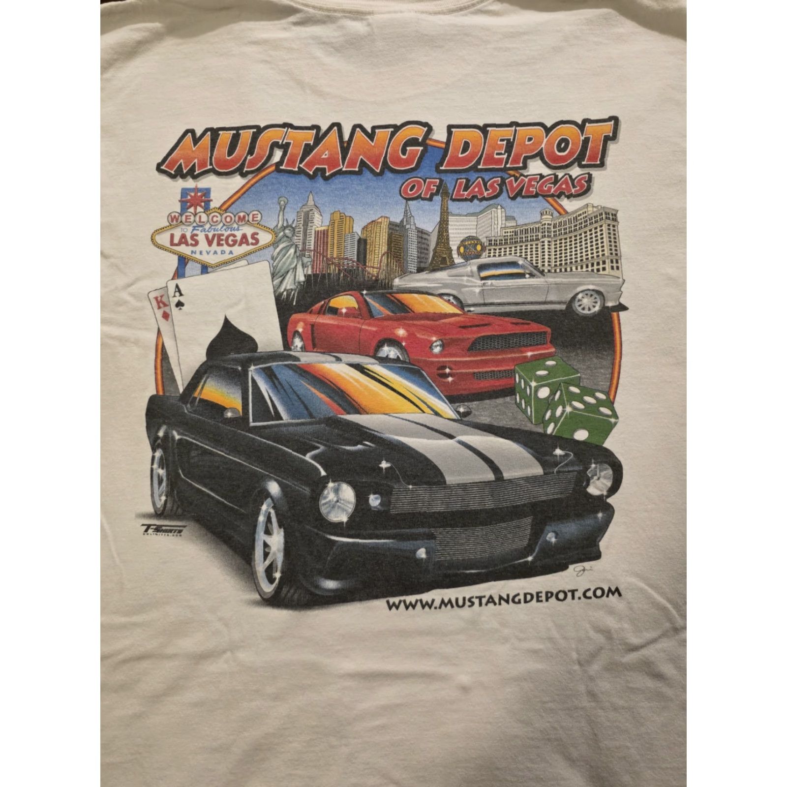 Gildan VINTAGE Gildan T-Shirt Mustang Depot Of Las Vegas Ford Mustang Men's XL White Graphic Print Cars Retro 90s Mens Size US XL / EU 56 / 4 - 2 Thumbnail