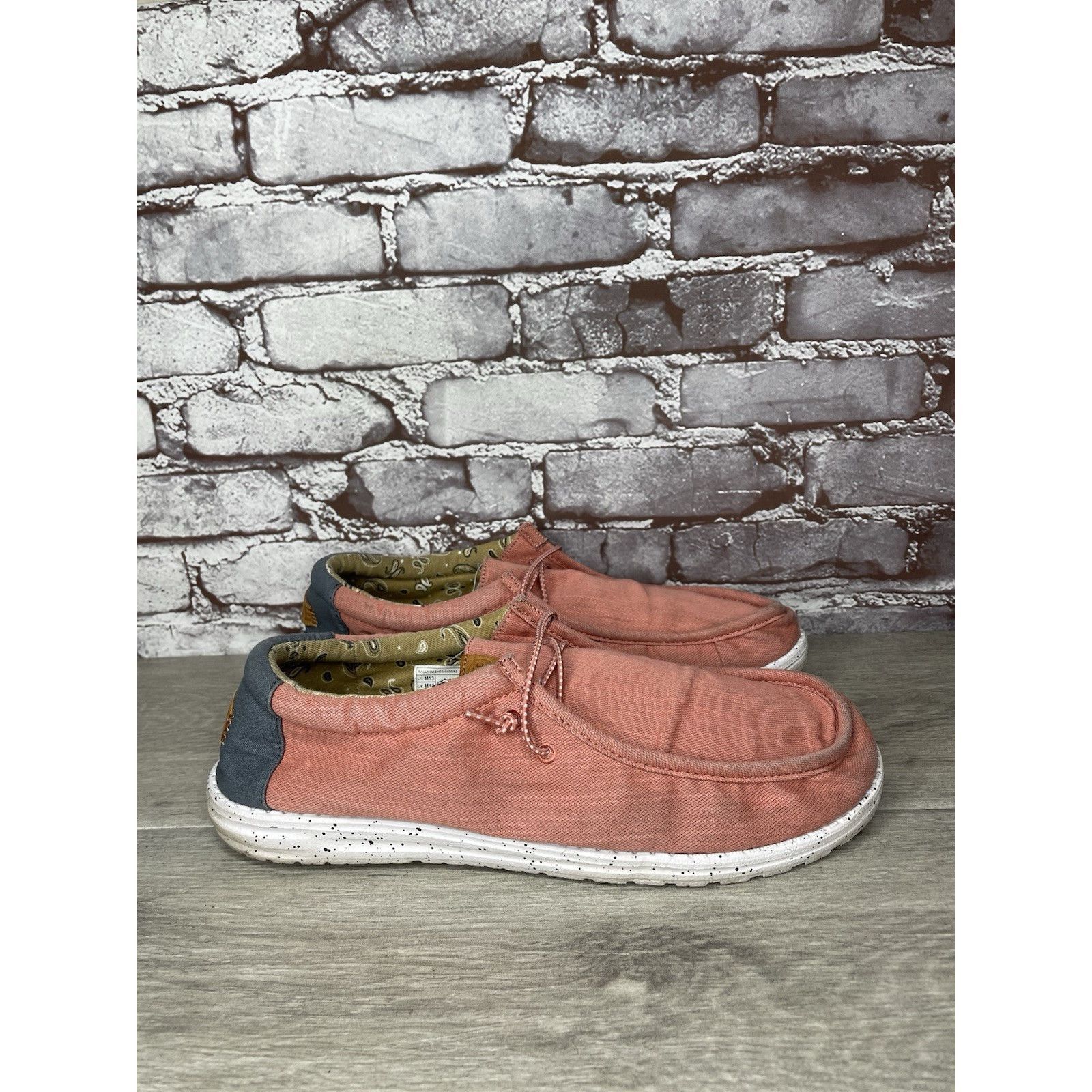 Other Hey Dude Shoes Wally Washed Pink Fabric Slip On Comfort Shoe Size US 13 / EU 46 - 11 Thumbnail