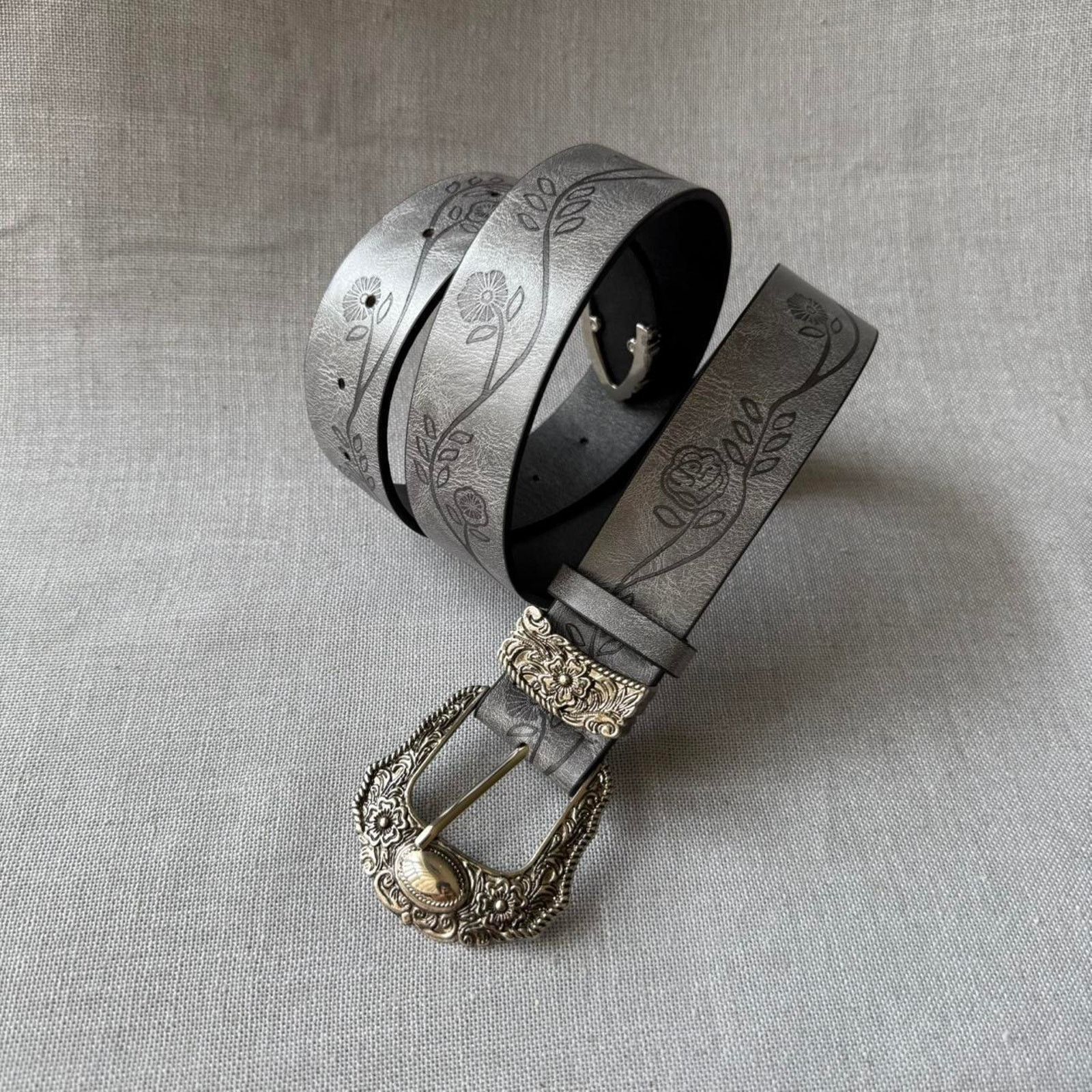 Other Grey floral print western belt WMNS2 Size ONE SIZE - 4 Thumbnail