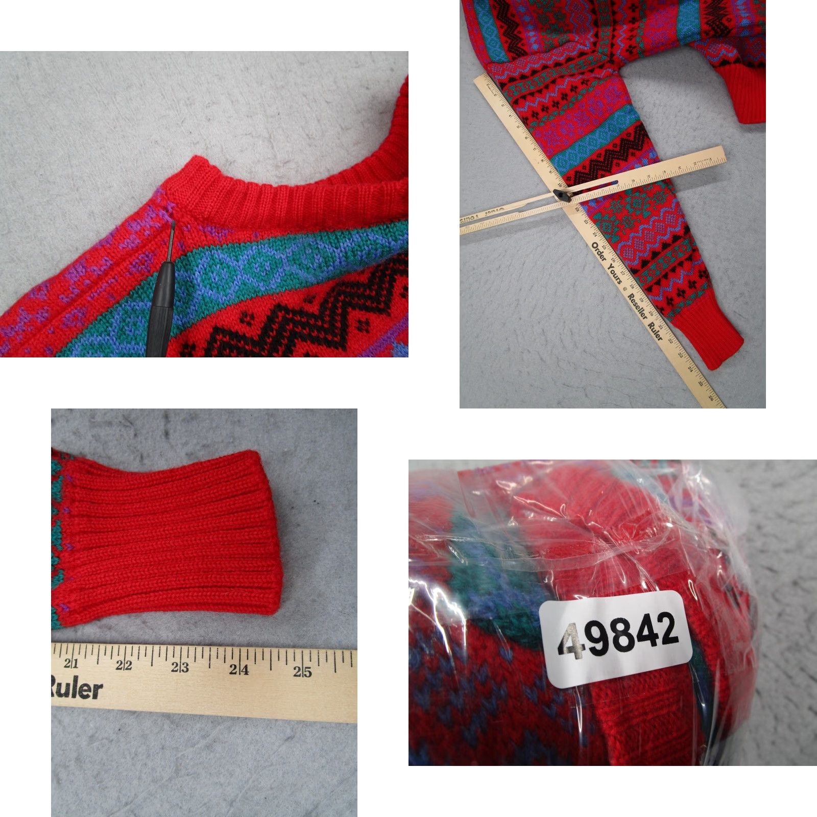Vintage VINTAGE Meister Sweater Womens XL Red Wool Fair Isle Knit Pullover 80s Geometric Crew Neck Size XL / US 12-14 / IT 48-50 - 8 Thumbnail