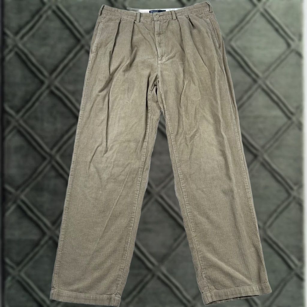 Polo Ralph Lauren VINTAGE Polo Ralph Lauren Corduroy Pants Mens 38x34 Be​ige Chino Pleated 90s Womens Mens Girls Size US M / EU 48-50 / 2 - 1 Thumbnail