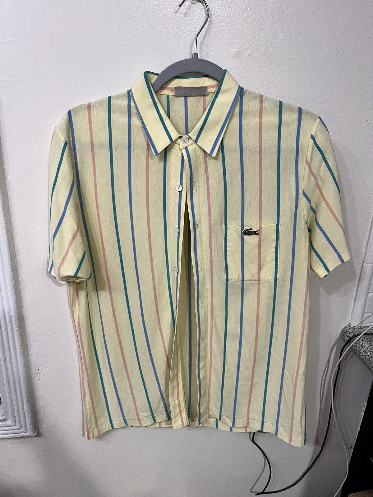 image of Vintage Lacoste Cardigan Style Polo in Yellow, Men's (Size Small)