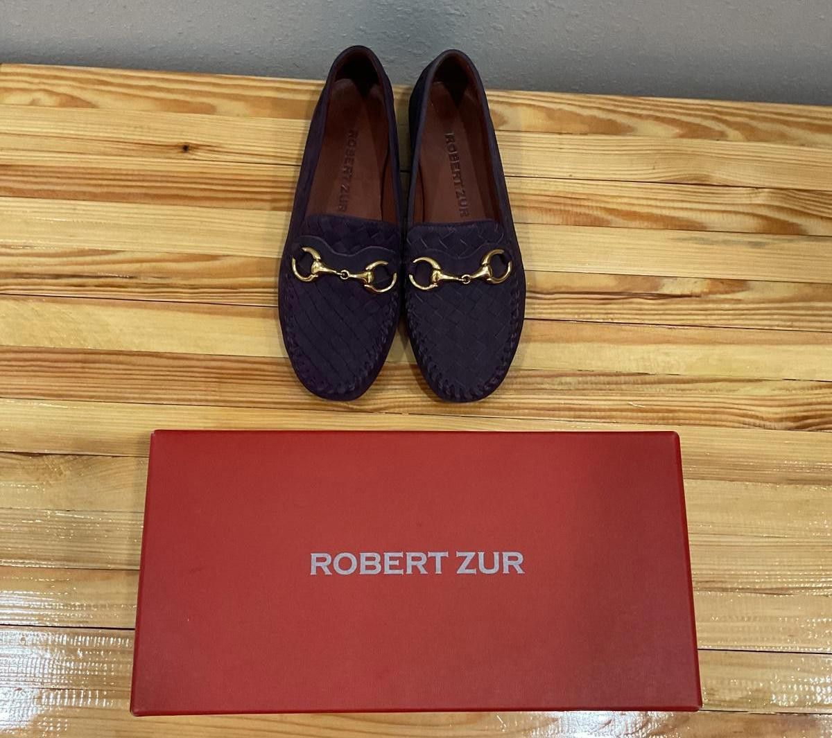 Designer Robert Zur Purple and Gold Loafers Size US 7.5 / IT 37.5 - 3 Thumbnail