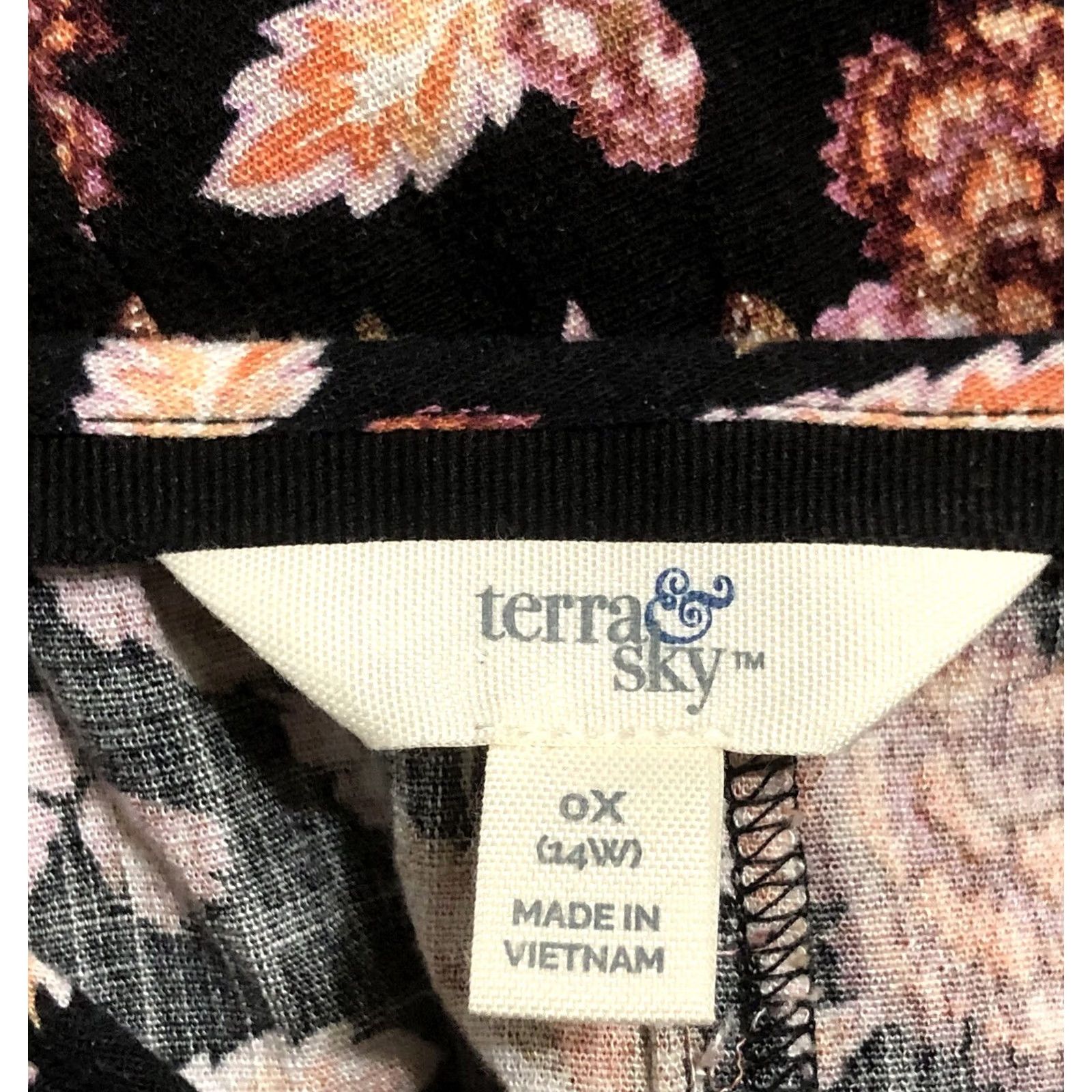 Vintage Terra & Sky Blk Floral Jersey Top 14W Long Sleeve Knit Casual Shirt Womens Size XL / US 12-14 / IT 48-50 - 4 Thumbnail