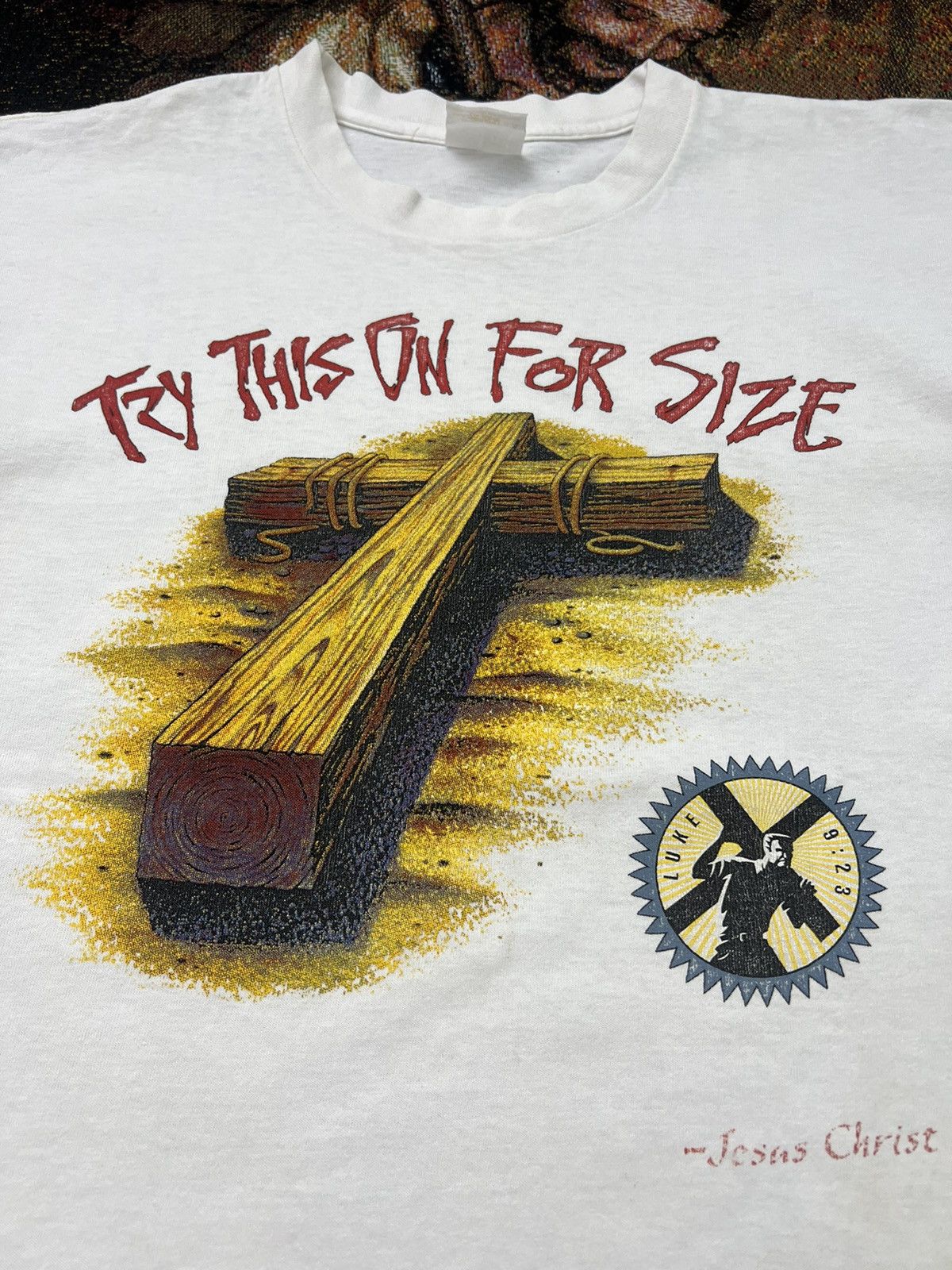 Vintage Vintage "Try This On For Size" Jesus Tee by Solid Light Size US L / EU 52-54 / 3 - 1 Thumbnail