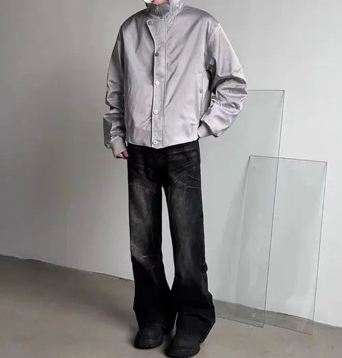 Japanese Brand Street vintage washed black cracked wide leg jeans Size US 32 / EU 48 - 3 Thumbnail