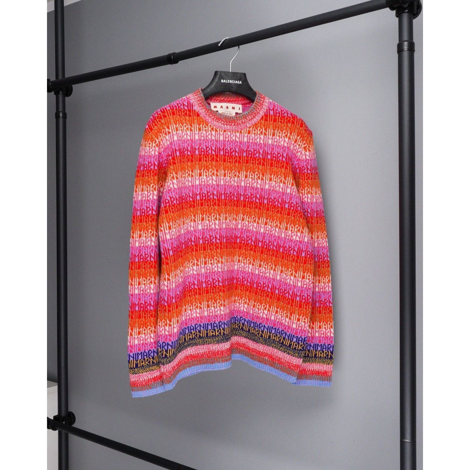 Marni Marni monogram logo pink multicolor wool crewneck sweater Size US S / EU 44-46 / 1 - 1 Thumbnail