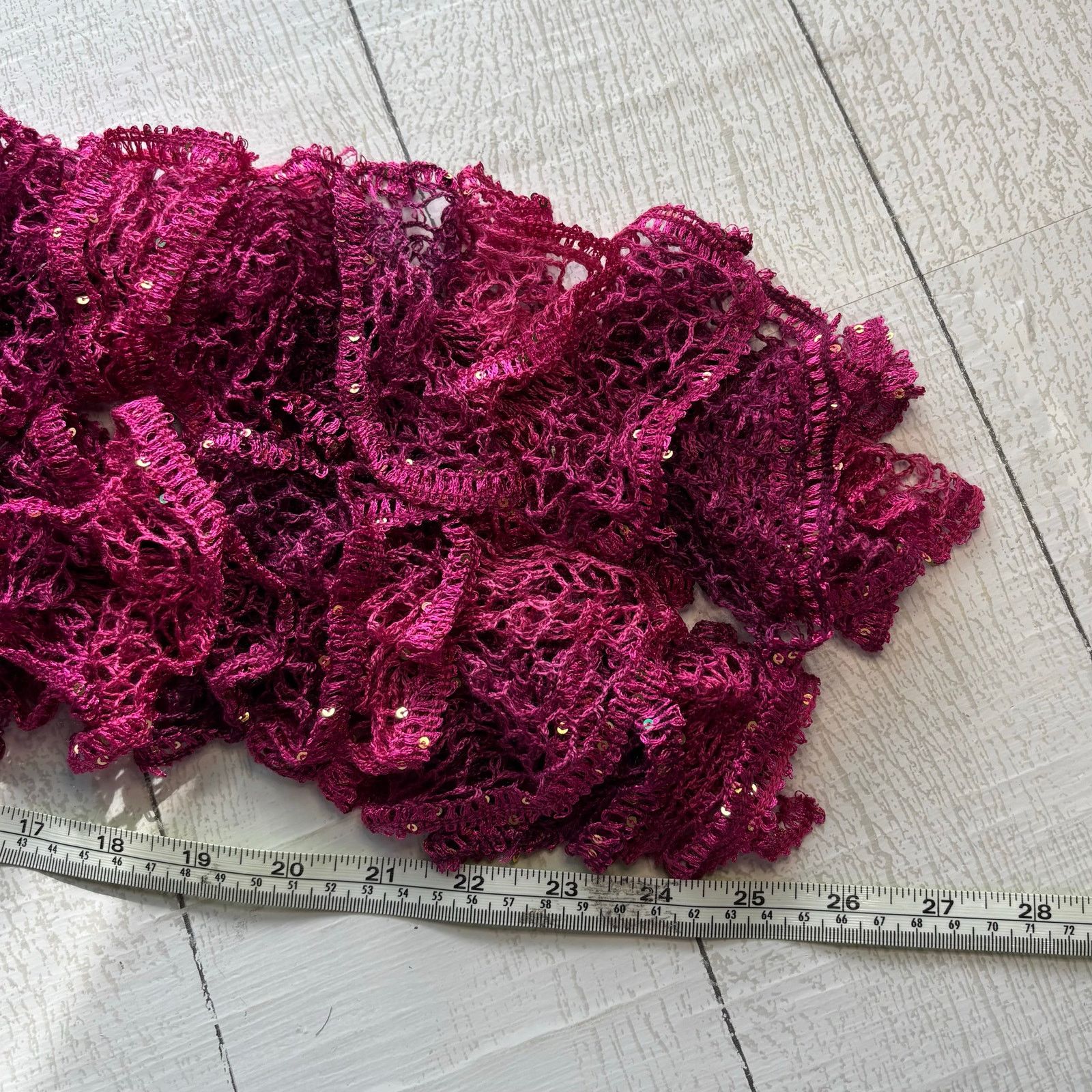 Handmade Homemade Crocheted Purple Pink Ruffle Scarf Sequin Accents Size ONE SIZE - 5 Thumbnail