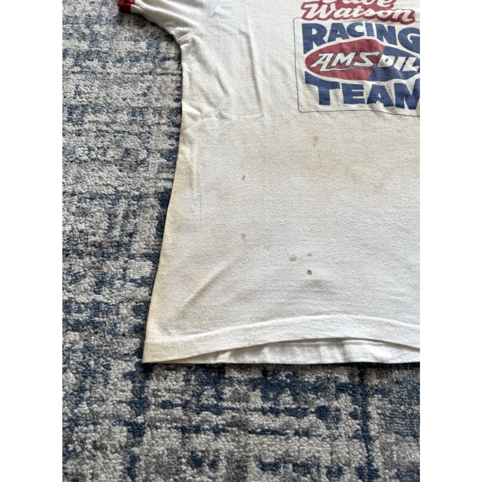 Vintage VINTAGE 70s Dave Watson AMS Oil Racing Team Ringer T Shirt XL White Cotton Graphic Print NASCAR Cars Racing Men Short Sleeve Crew Neck Logo 70s Size US XL / EU 56 / 4 - 4 Thumbnail