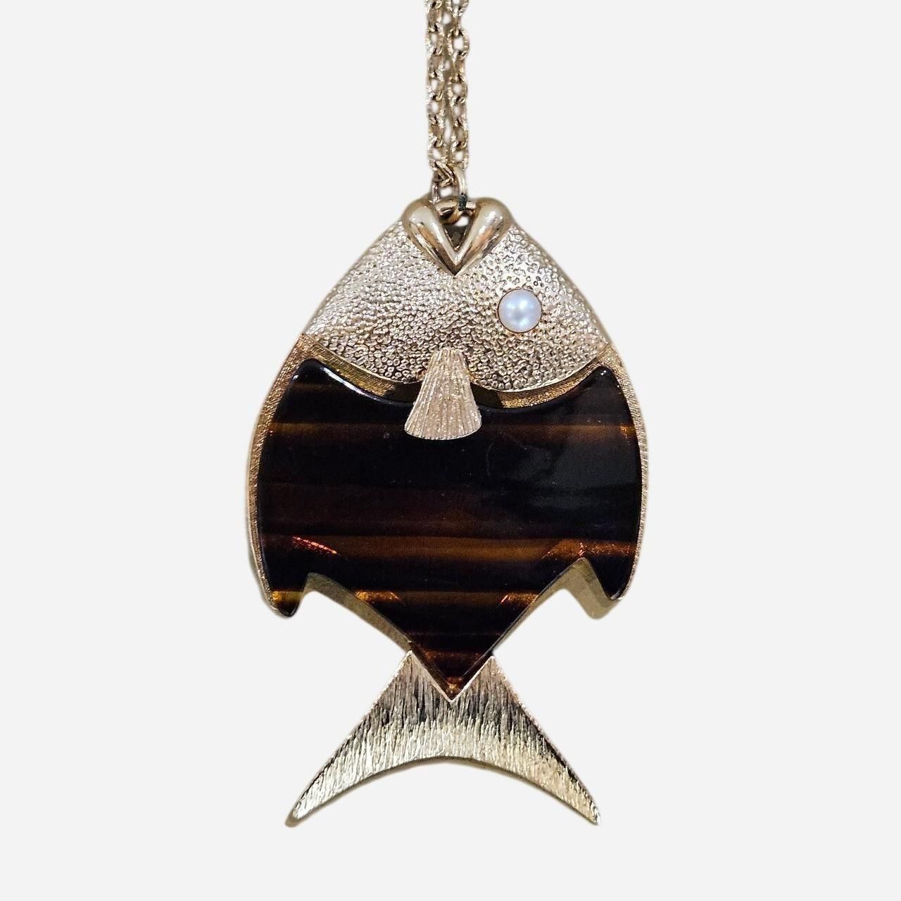 Vintage 70s boho twee brown tortoise fish sarah coventry necklace Size ONE SIZE - 1 Thumbnail