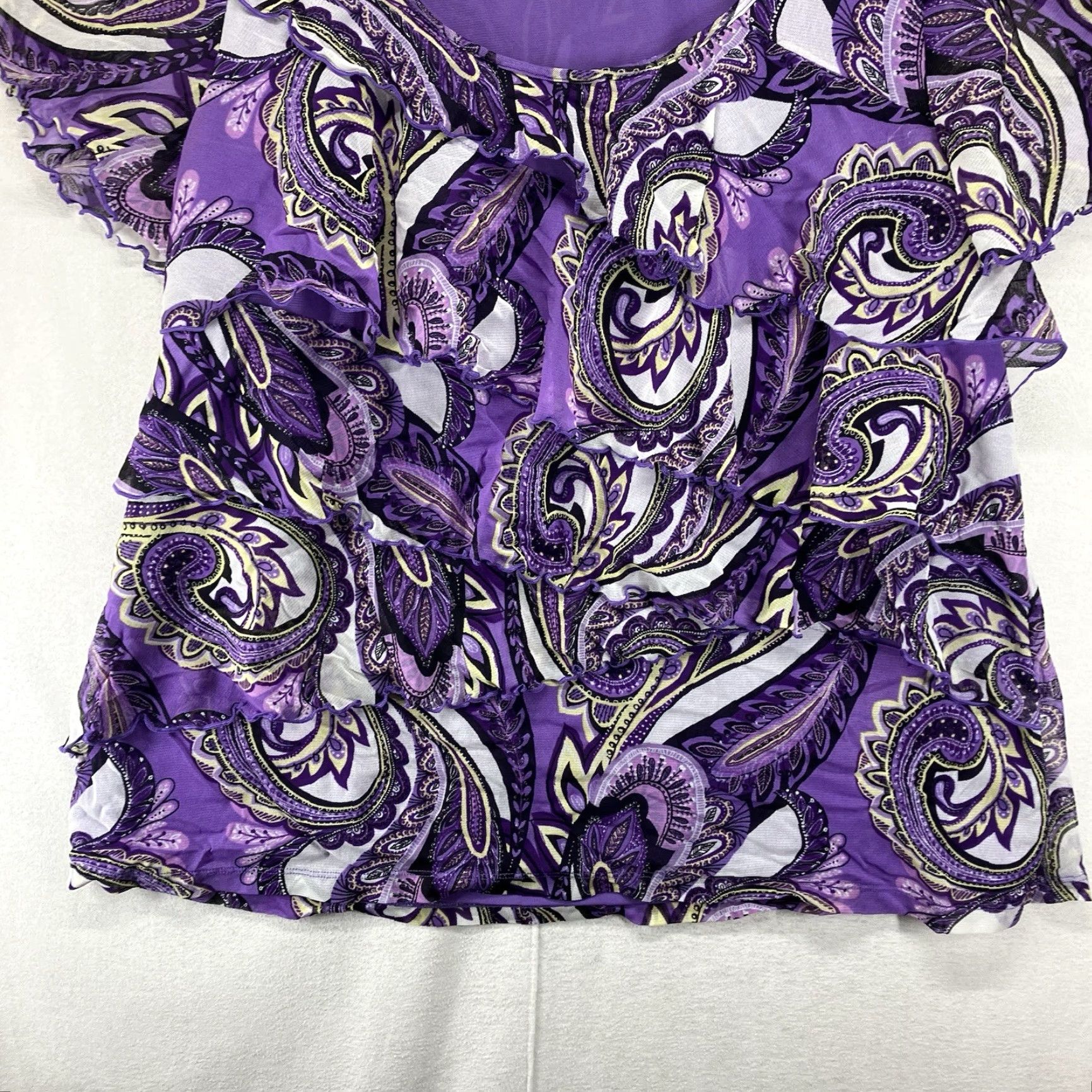 Apt. 9 Apt. 9 Blouse Women 1X Purple Paisley Sleeveless Scoop Neck Lined Ruffle Bohemian Casual Lightweight Breathable Shirt Size XL / US 12-14 / IT 48-50 - 7 Thumbnail