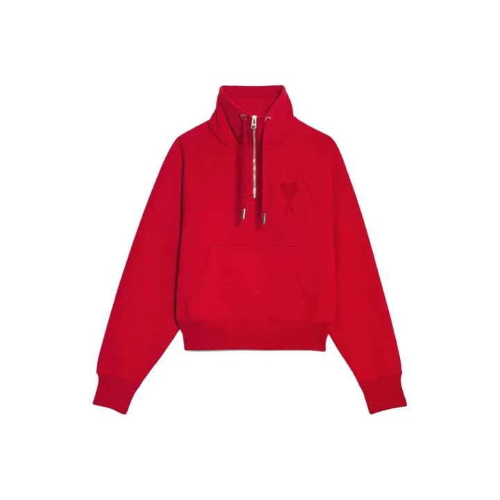 AMI AMIPARIS Red Heart Logo Half-Zip Hoodie 0079 Size US XXL / EU 58 / 5 - 1 Thumbnail