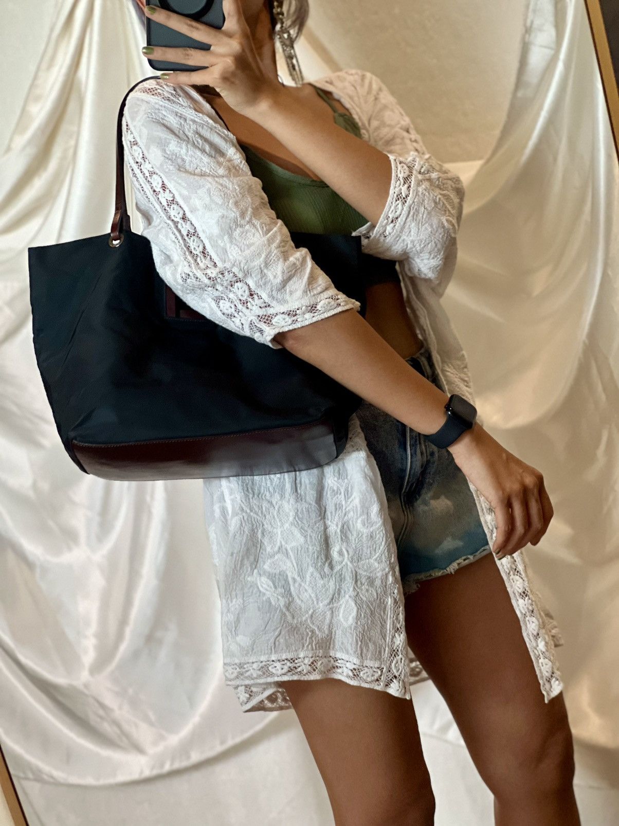 Fendi Fendi Nylon FF Logo Tote – Black Size ONE SIZE - 24 Thumbnail