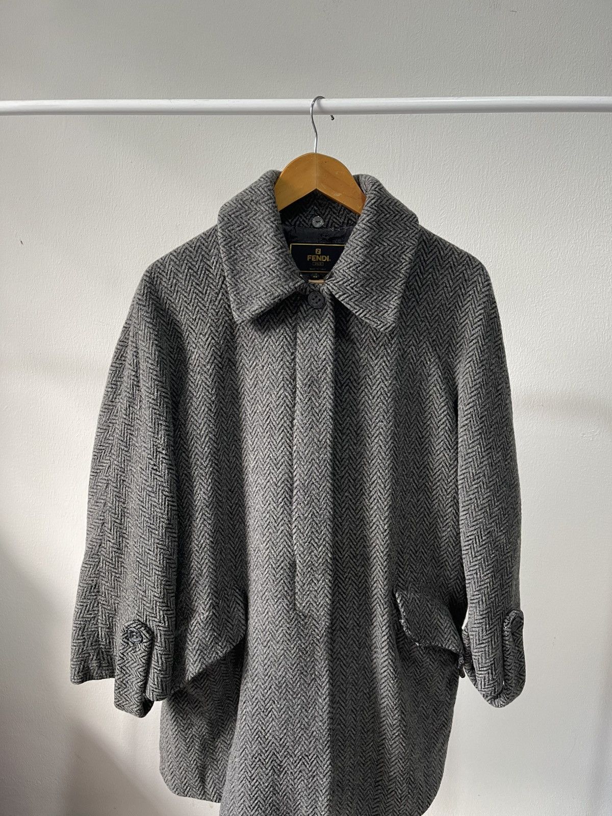 Fendi 90s Fendi Herringbone Alpaca Mohair Long Coat Size US L / EU 52-54 / 3 - 1 Thumbnail